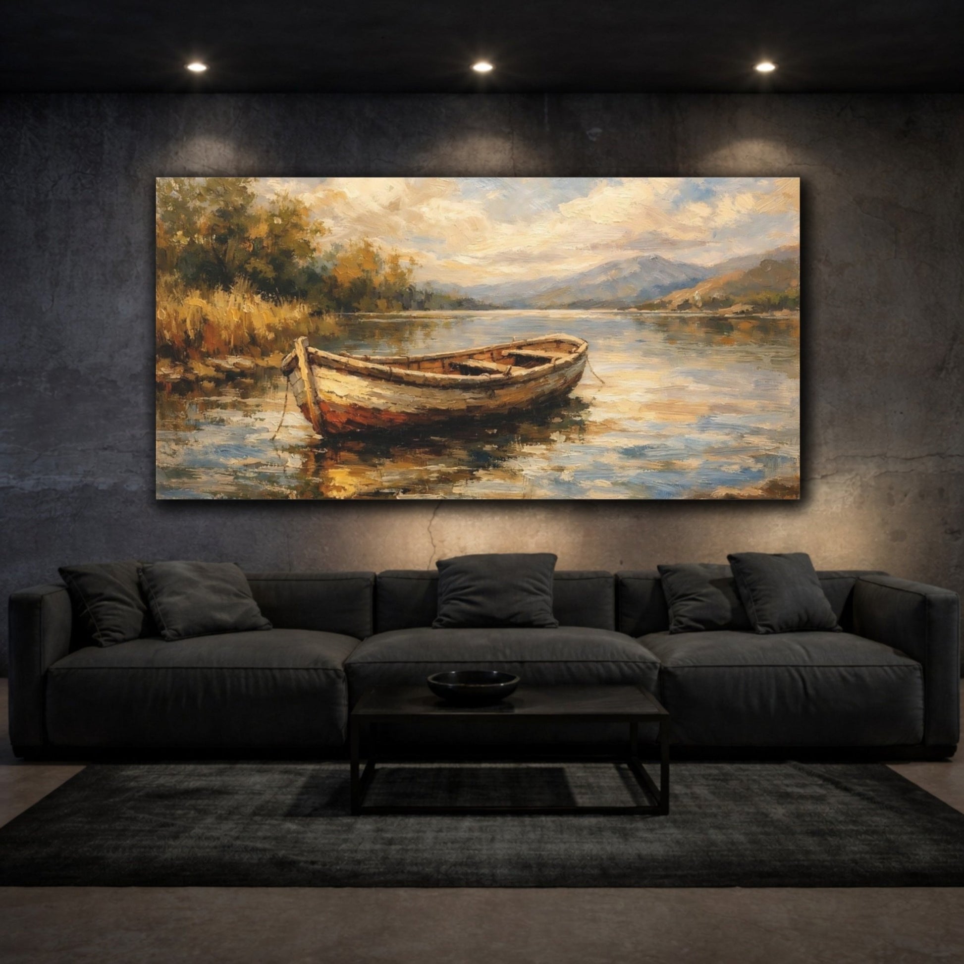 Nature Rowboat Lake Boat Landscape - Canvas Wall Art Print - YesArtYes