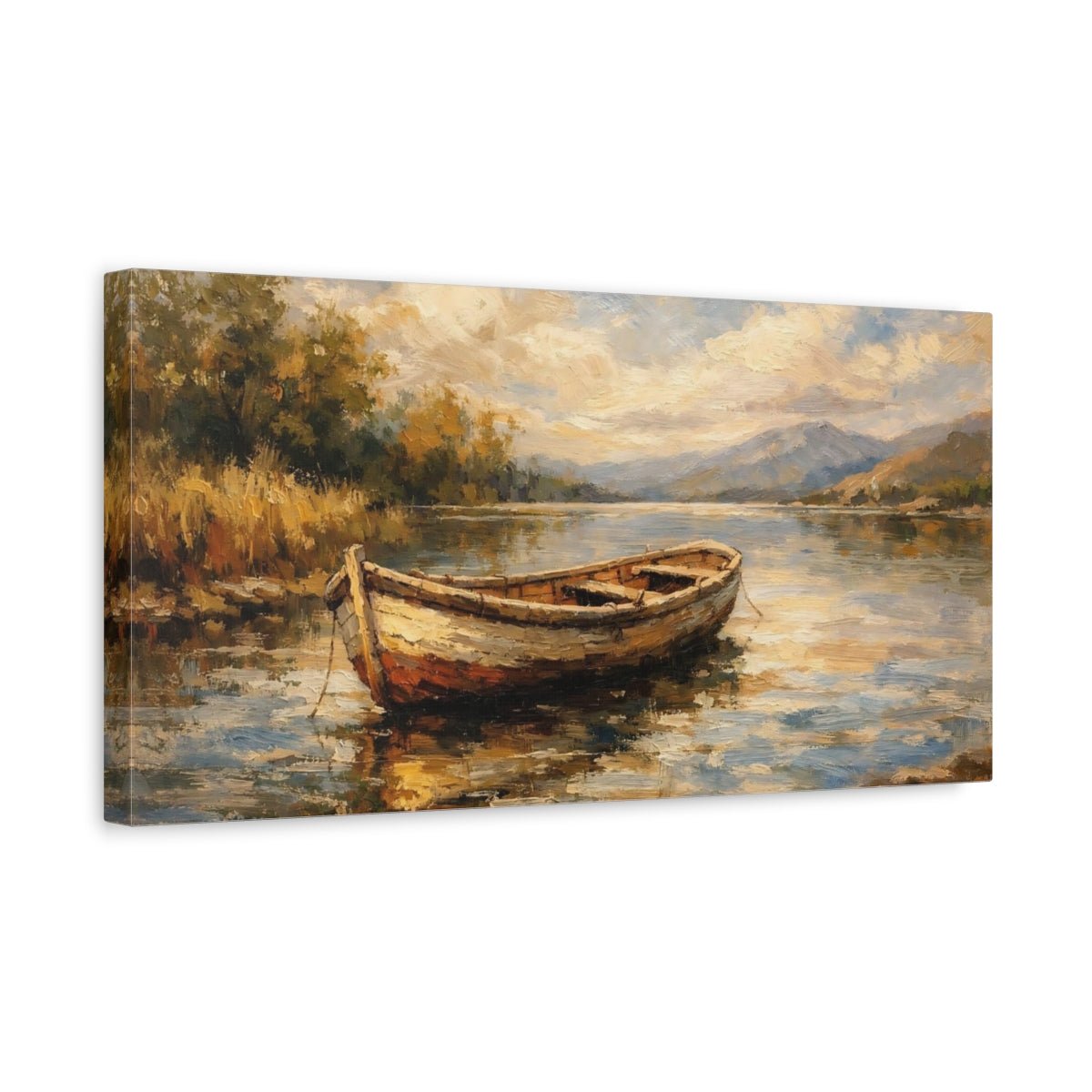 Nature Rowboat Lake Boat Landscape - Canvas Wall Art Print - YesArtYes