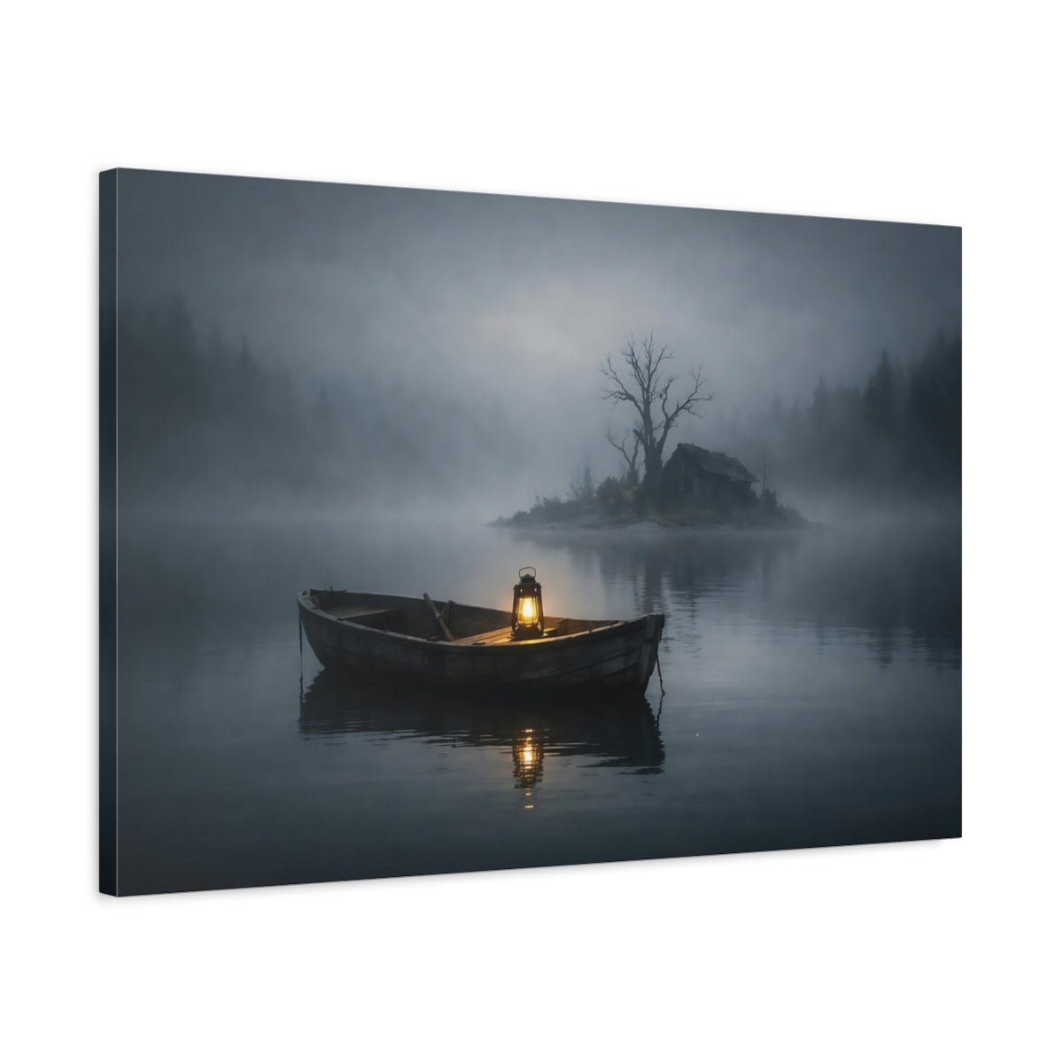 Nature Rowboat Misty Lake Scene - Canvas Wall Art Print - YesArtYes