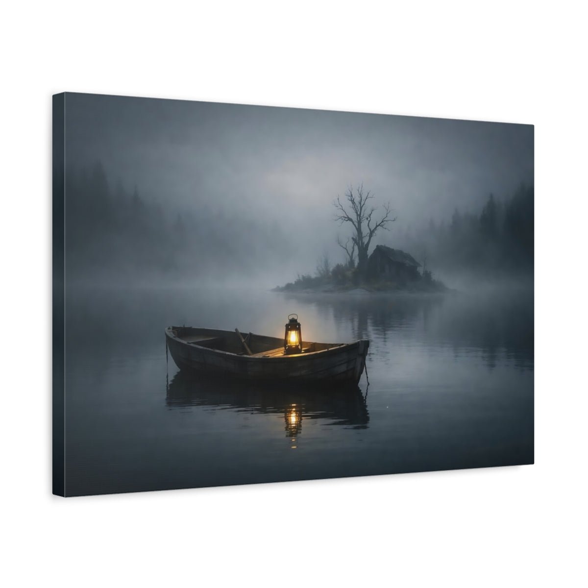 Nature Rowboat Misty Lake Scene - Canvas Wall Art Print - YesArtYes