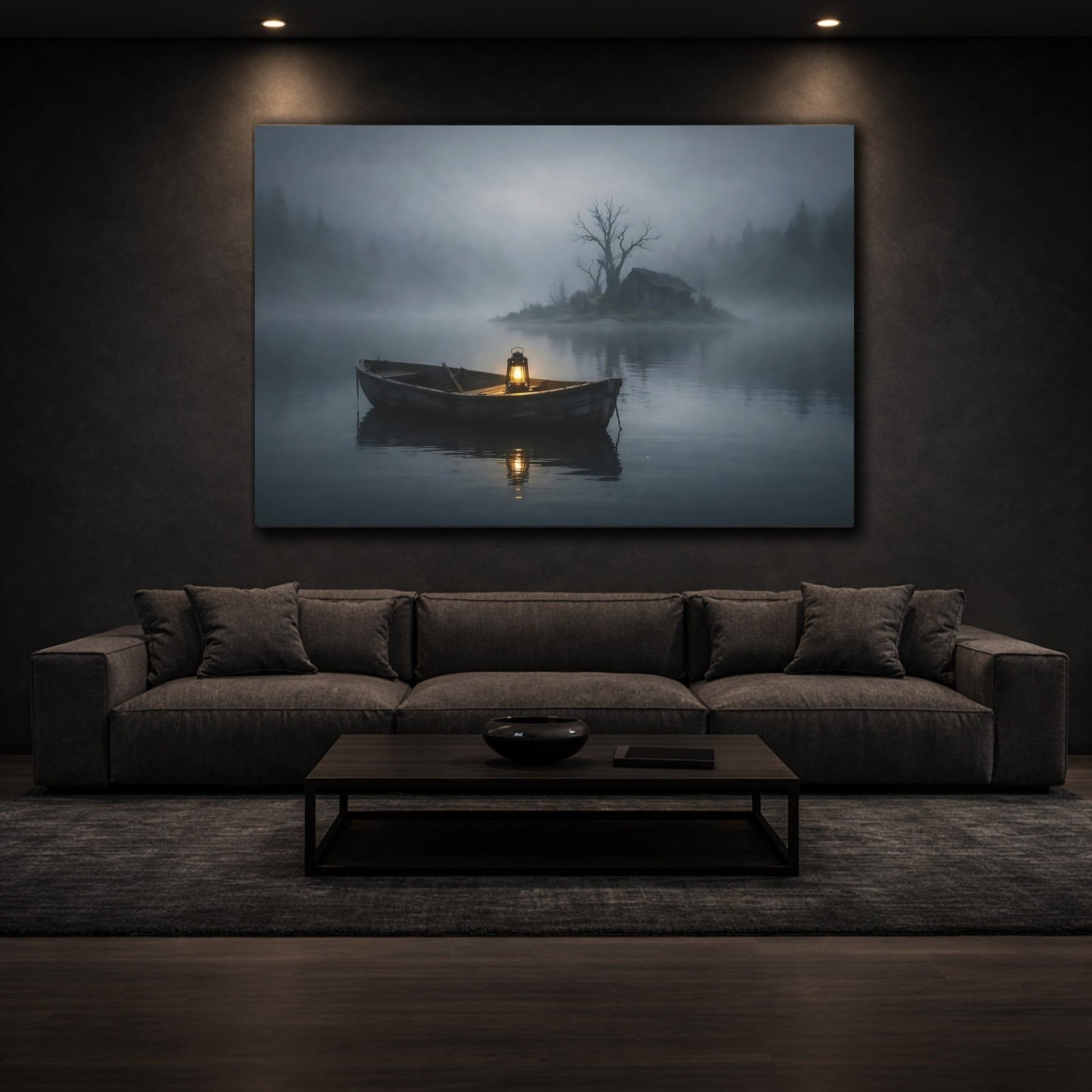 Nature Rowboat Misty Lake Scene - Canvas Wall Art Print - YesArtYes