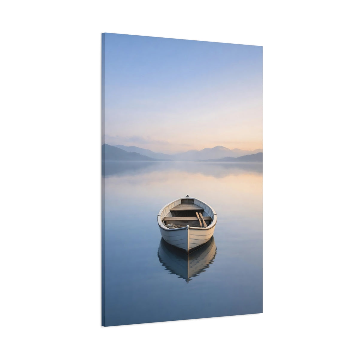 Main Mockup. Nature Rowboat Pastel Lake Boat shown as stretched canvas wall art