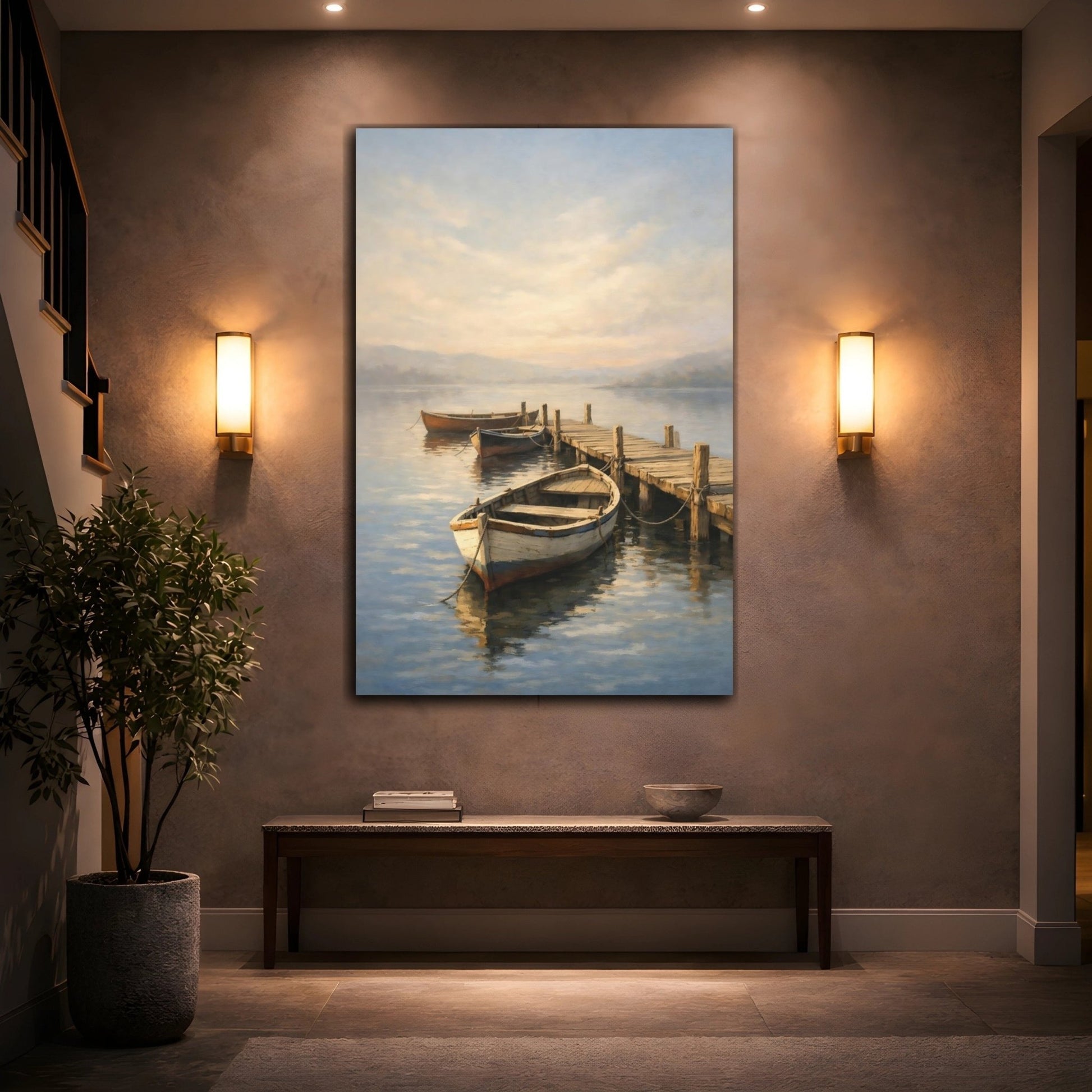 Nature Rowboats Boats On - Canvas Wall Art Print - YesArtYes