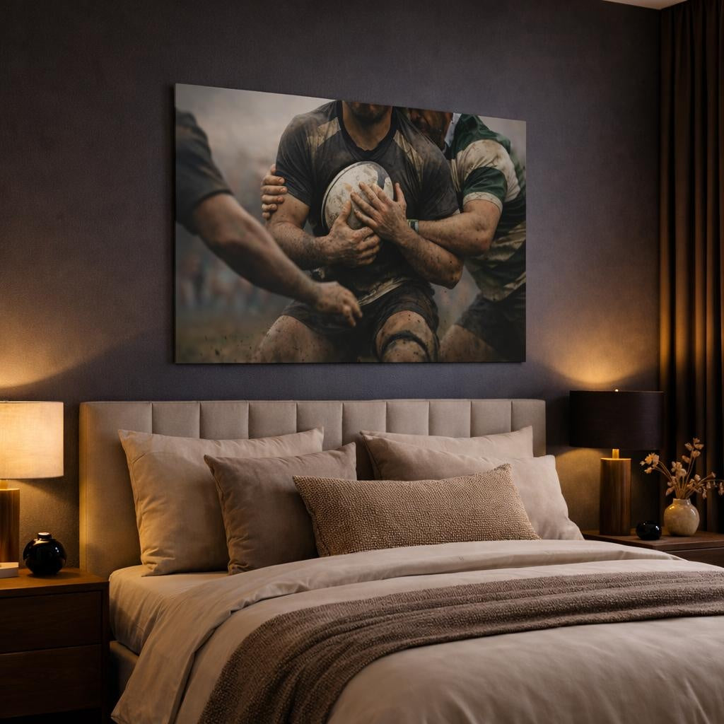 Nature Rugby shown as canvas wall art in a luxury bedroom