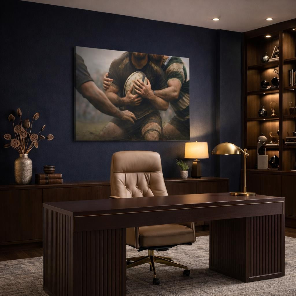 Nature Rugby shown as canvas wall art in a refined dining room