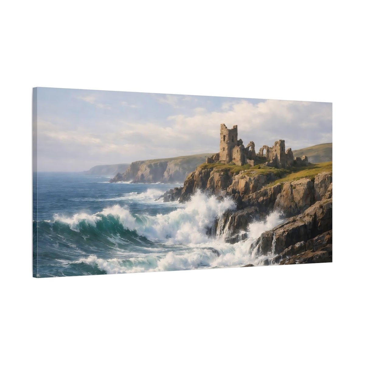 Nature Ruined Castle Coastal Ruins - Canvas Wall Art Print - YesArtYes