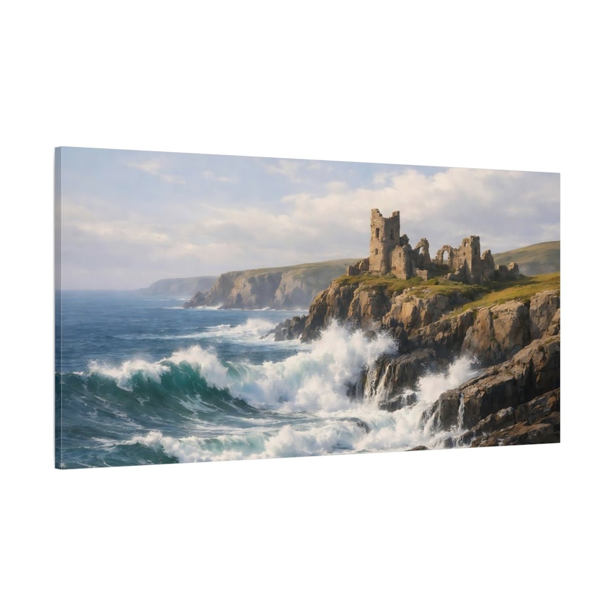 Nature Ruined Castle Coastal Ruins - Canvas Wall Art Print - YesArtYes