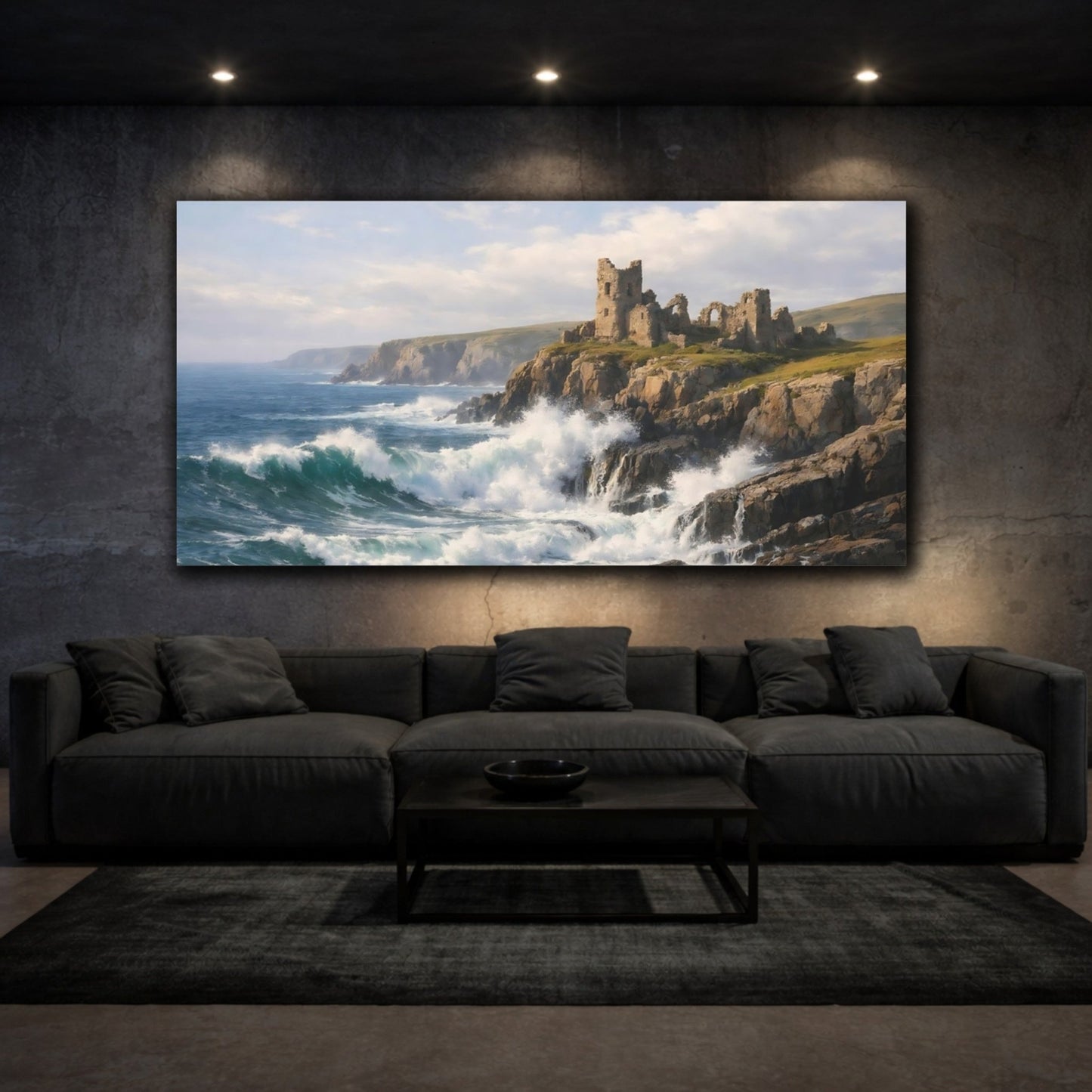 Nature Ruined Castle Coastal Ruins - Canvas Wall Art Print - YesArtYes