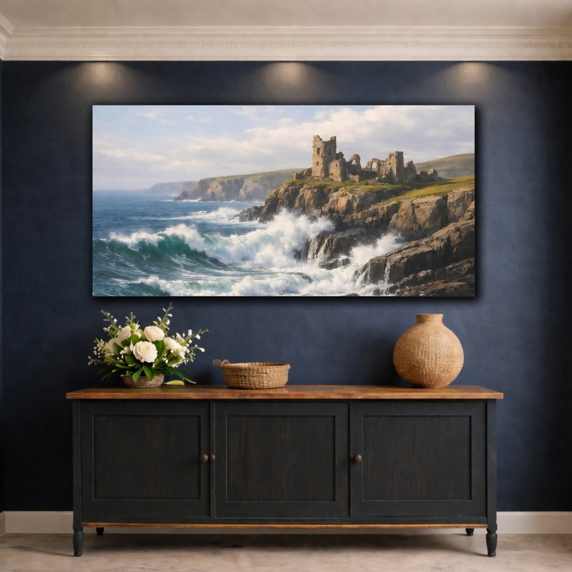 Nature Ruined Castle Coastal Ruins - Canvas Wall Art Print - YesArtYes