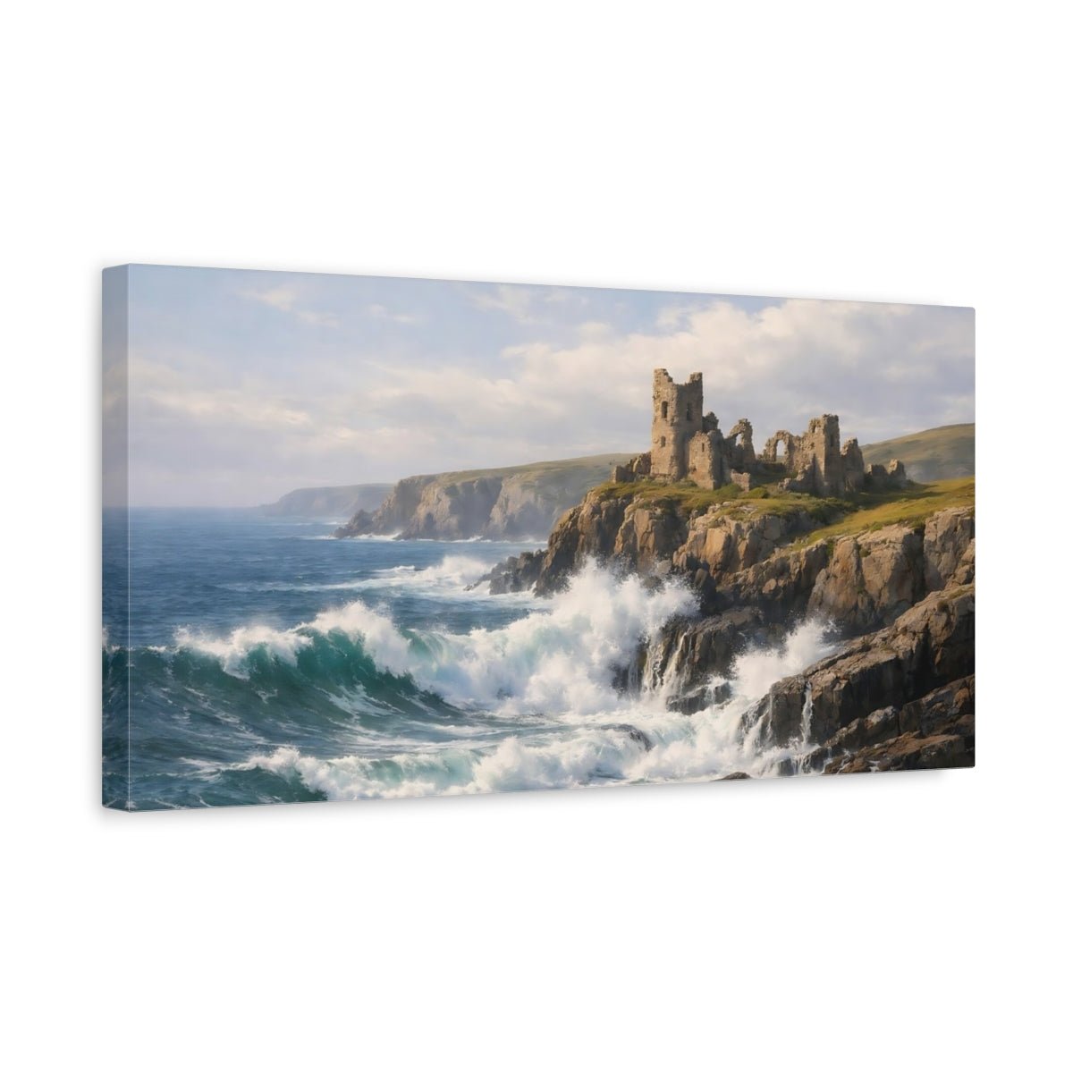 Nature Ruined Castle Coastal Ruins - Canvas Wall Art Print - YesArtYes