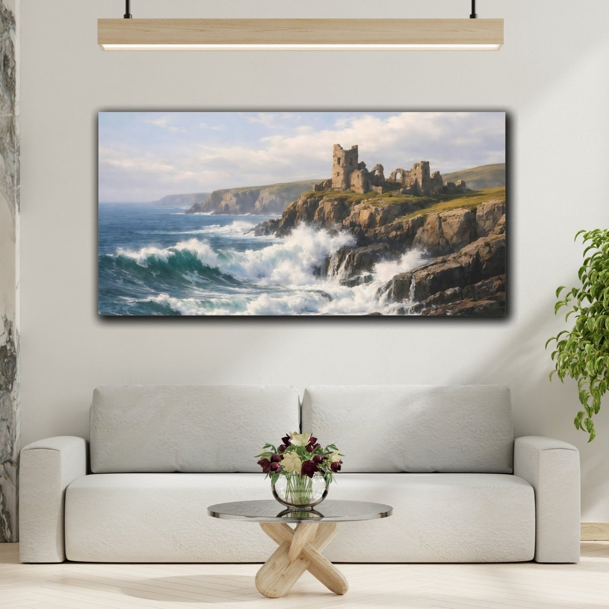 Nature Ruined Castle Coastal Ruins - Canvas Wall Art Print - YesArtYes