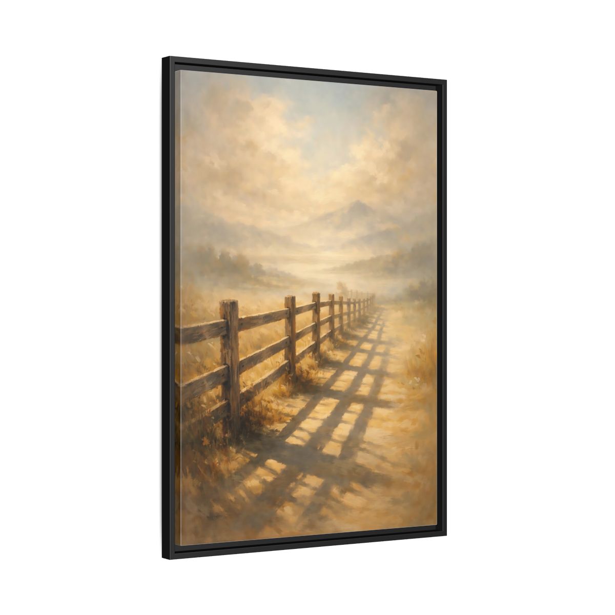 Side Mockup 13. Nature Rural Fence Golden Landscape shown as stretched canvas wall art