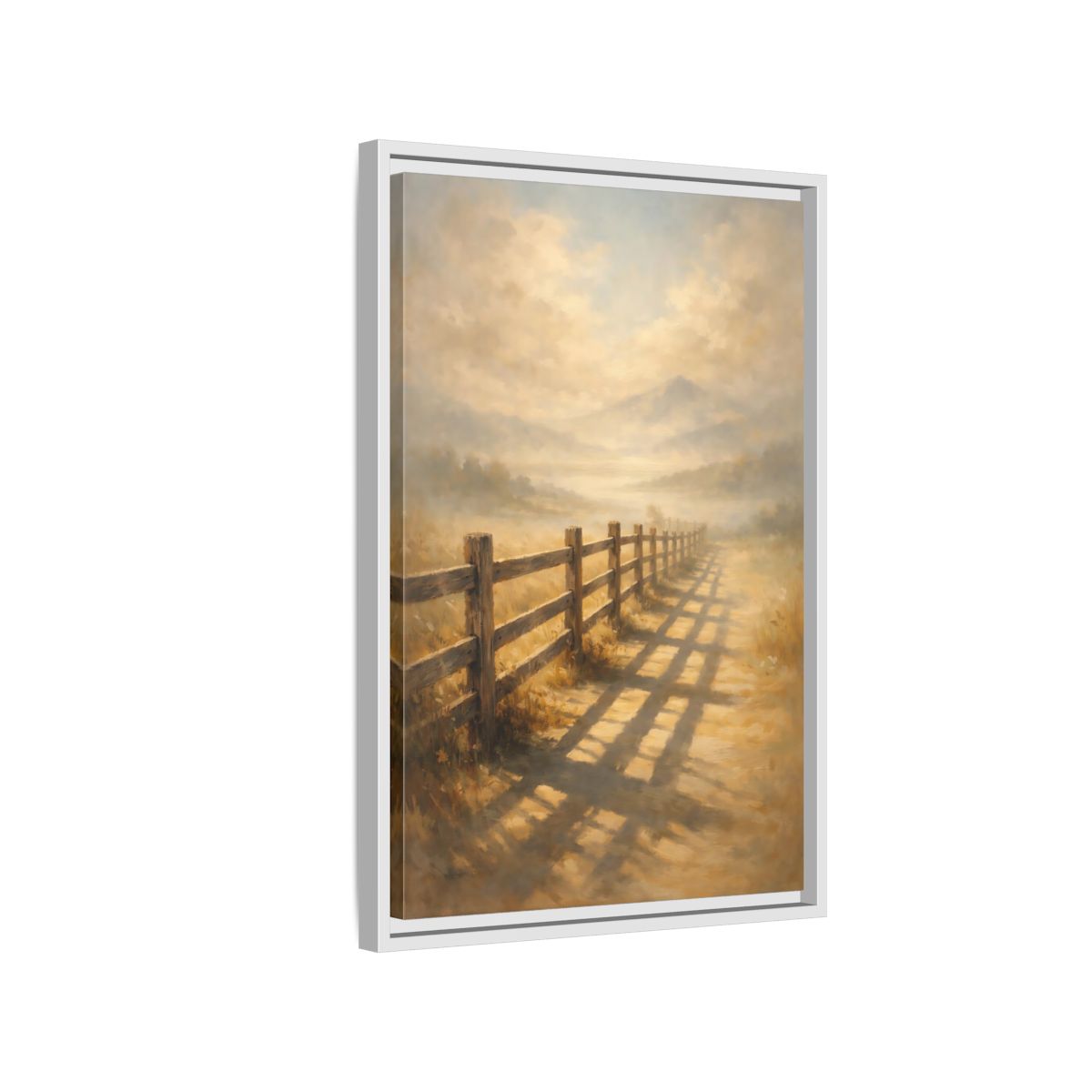 Side Mockup 1. Nature Rural Fence Golden Landscape shown as stretched canvas wall art