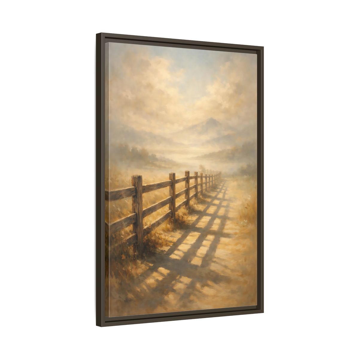 Side Mockup 12. Nature Rural Fence Golden Landscape shown as stretched canvas wall art