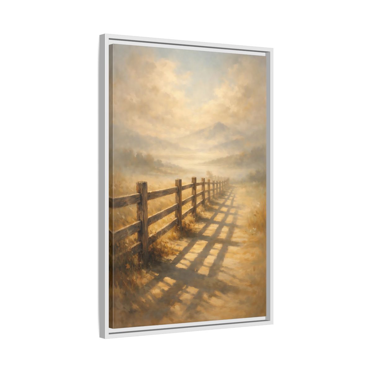 Side Mockup 11. Nature Rural Fence Golden Landscape shown as stretched canvas wall art