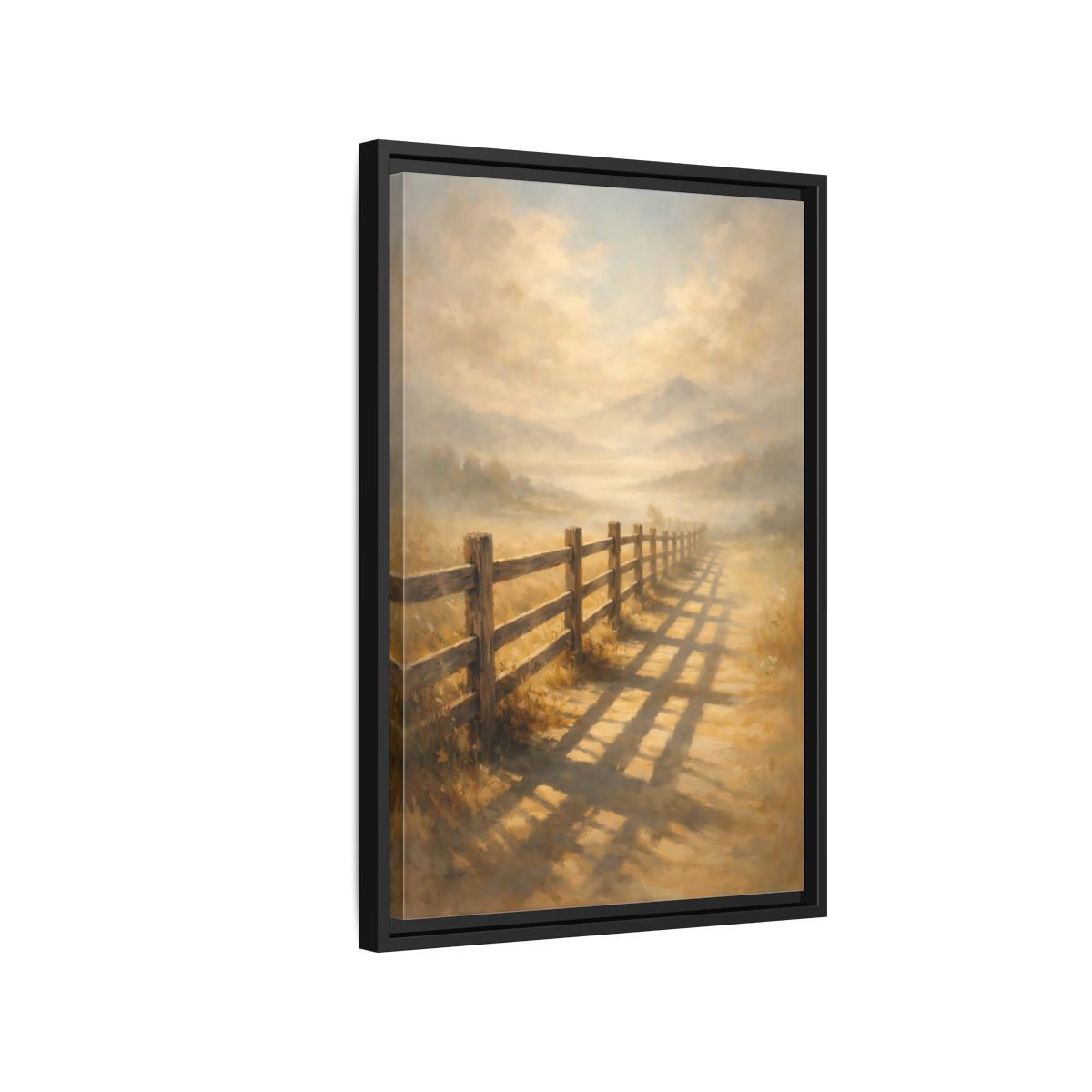 Side Mockup 3. Nature Rural Fence Golden Landscape shown as stretched canvas wall art