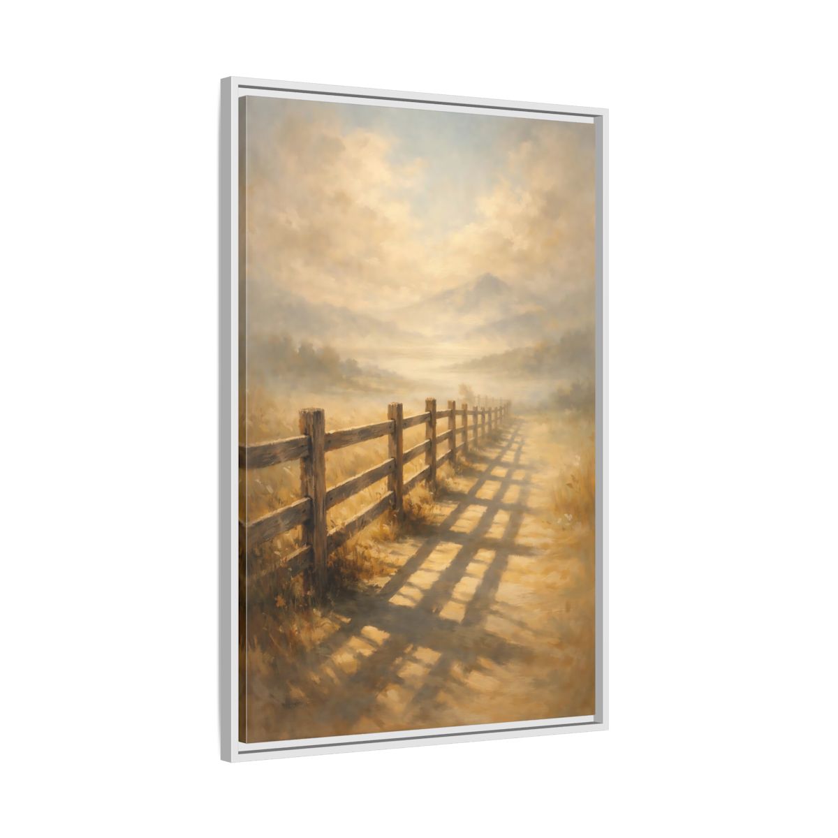 Side Mockup 9. Nature Rural Fence Golden Landscape shown as stretched canvas wall art