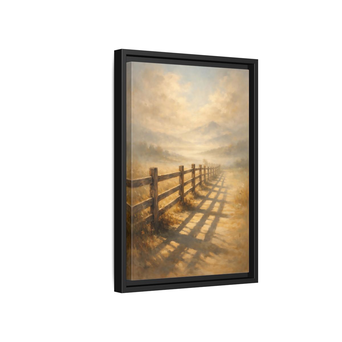 Side Mockup 6. Nature Rural Fence Golden Landscape shown as stretched canvas wall art