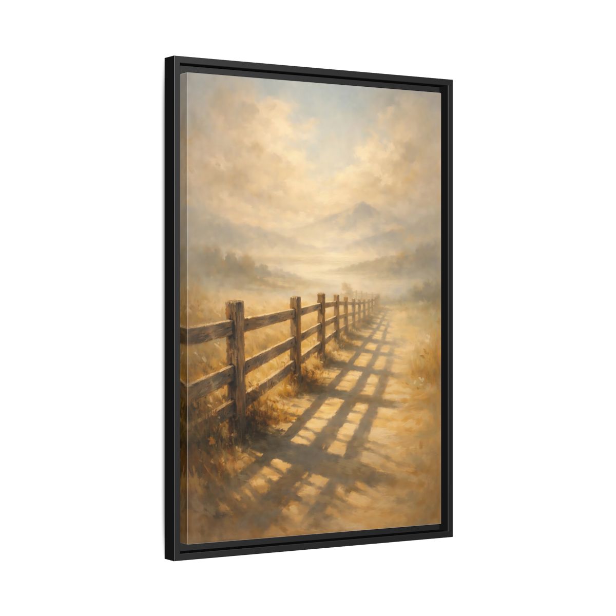 Side Mockup 14. Nature Rural Fence Golden Landscape shown as stretched canvas wall art
