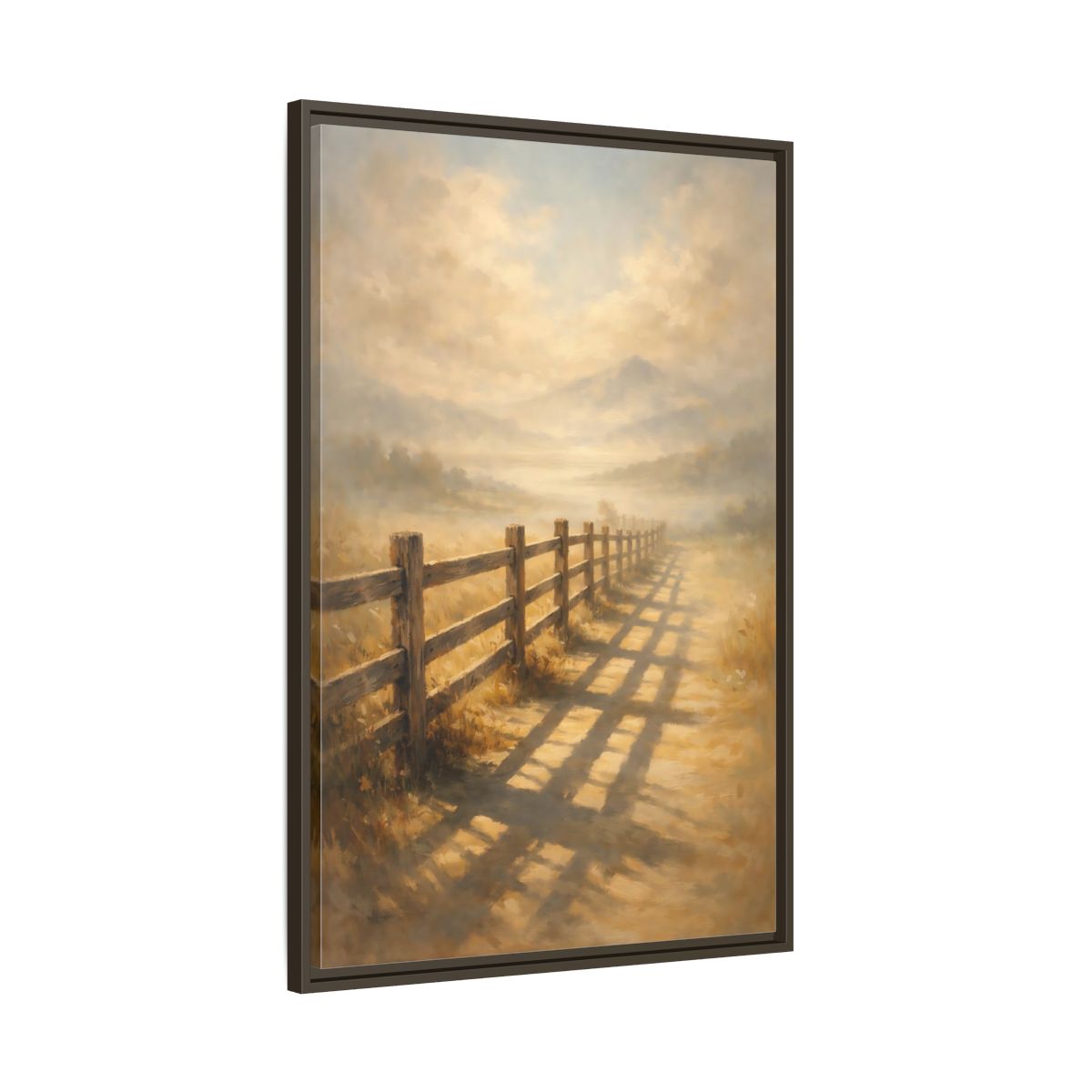 Side Mockup 10. Nature Rural Fence Golden Landscape shown as stretched canvas wall art