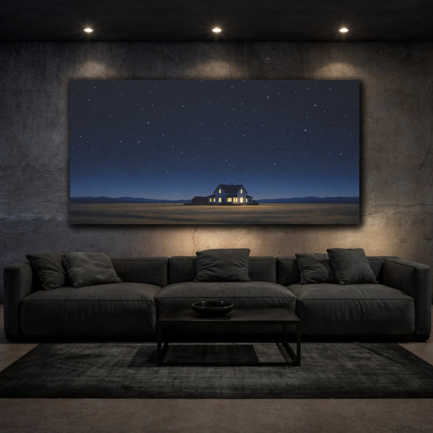 Nature Rural House Night Sky - Canvas Wall Art Print - YesArtYes