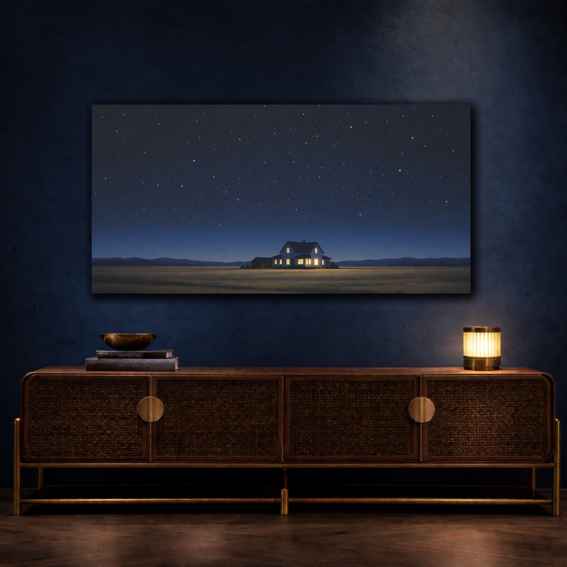 Nature Rural House Night Sky - Canvas Wall Art Print - YesArtYes