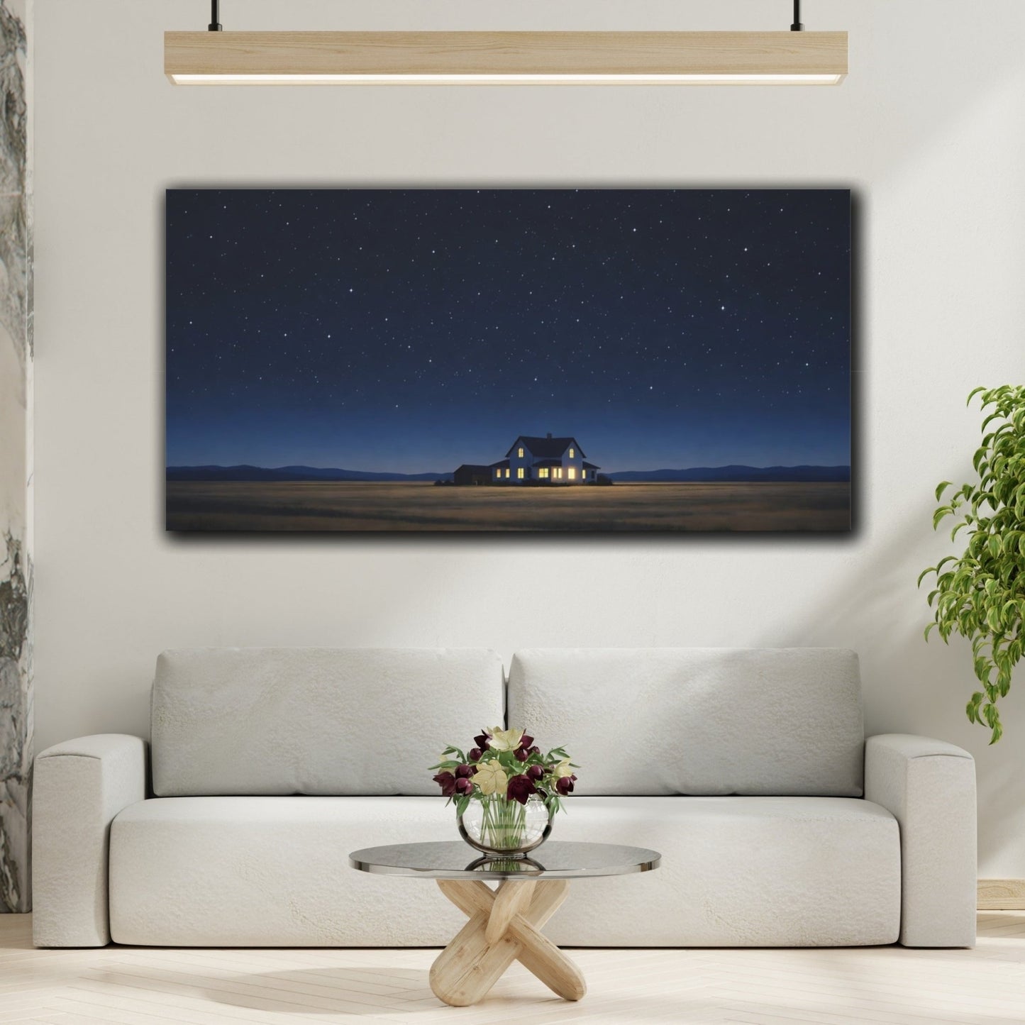 Nature Rural House Night Sky - Canvas Wall Art Print - YesArtYes