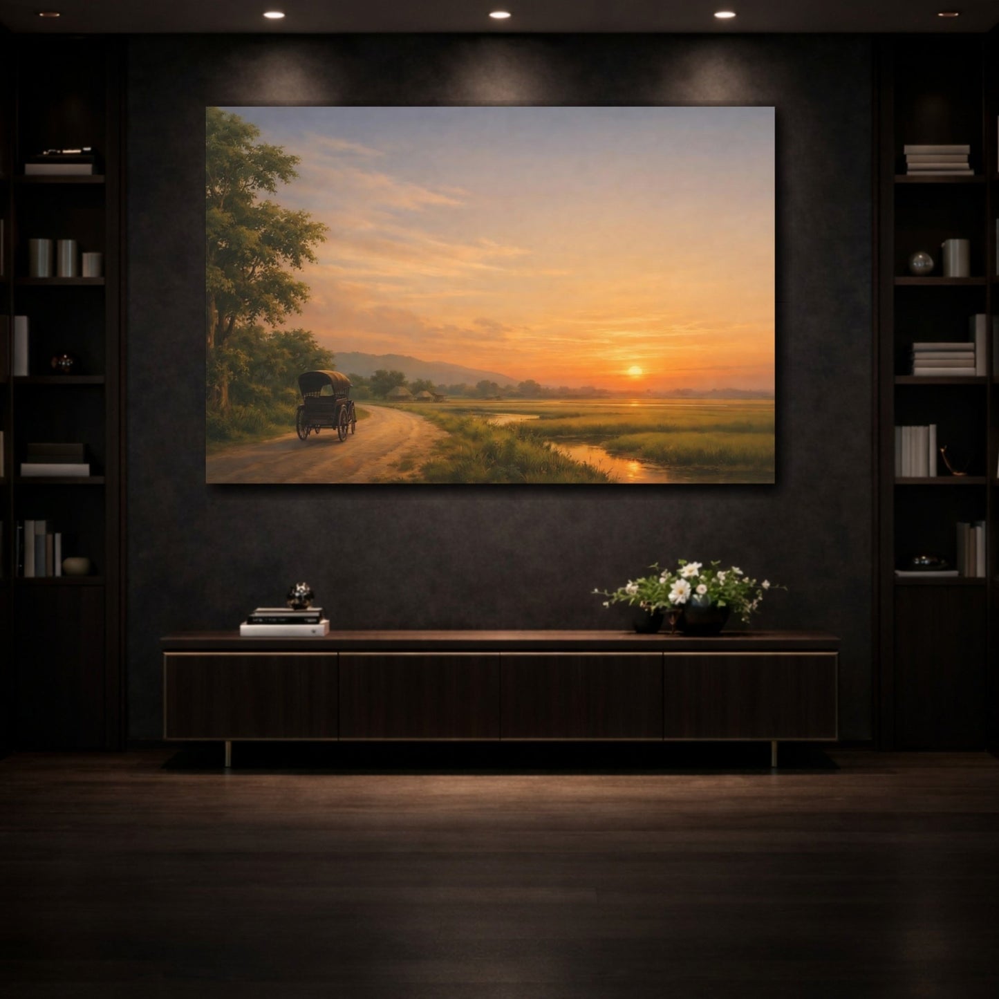 Nature Rural Landscape Orange Sunset - Canvas Wall Art Print - YesArtYes