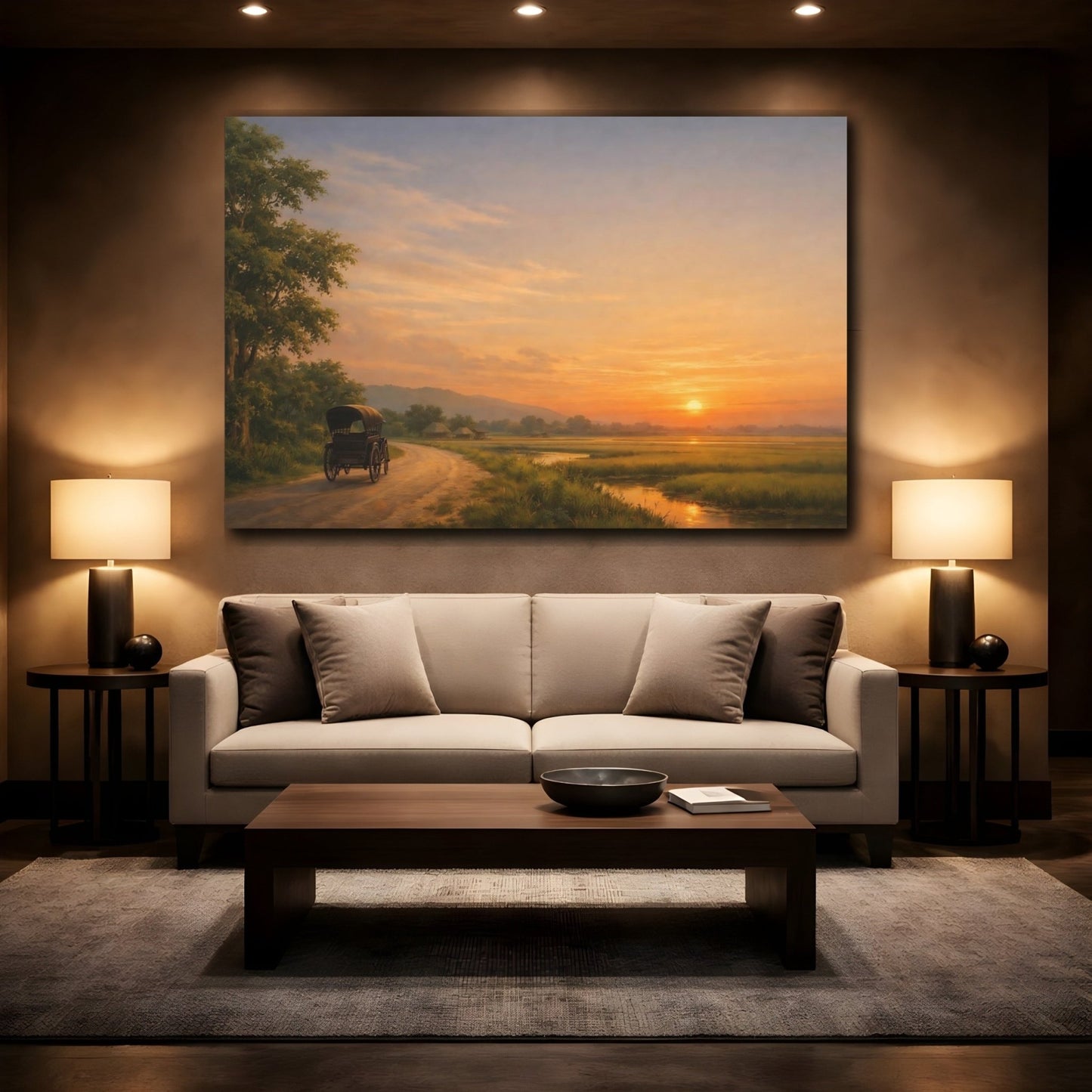 Nature Rural Landscape Orange Sunset - Canvas Wall Art Print - YesArtYes
