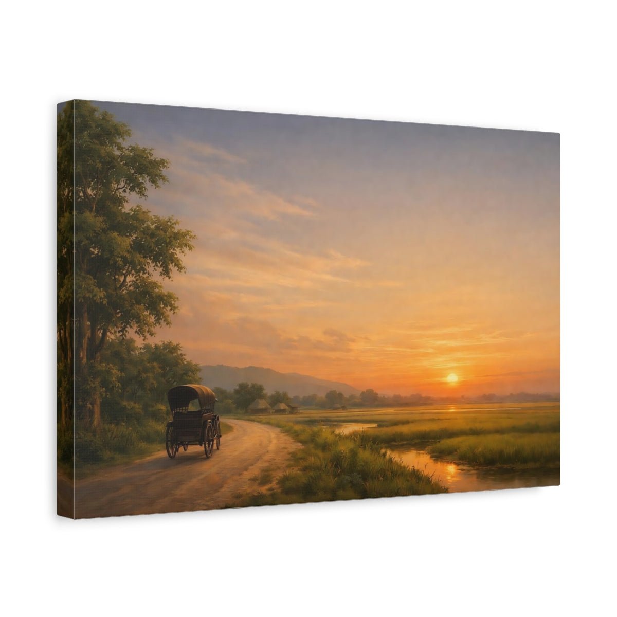 Nature Rural Landscape Orange Sunset - Canvas Wall Art Print - YesArtYes