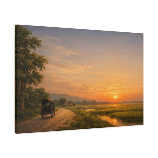 Nature Rural Landscape Orange Sunset - Canvas Wall Art Print - YesArtYes