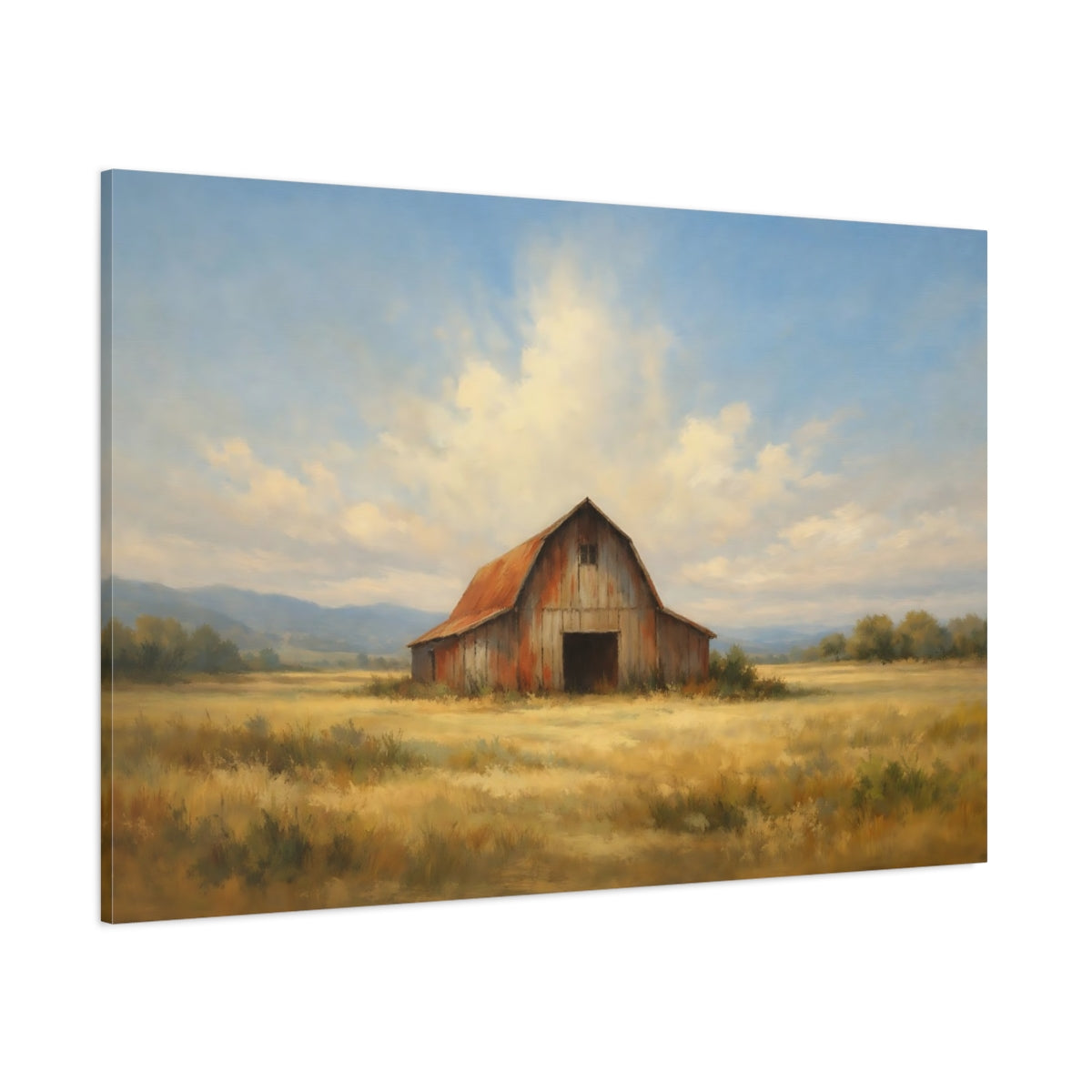 Main Mockup. Nature Rustic Barn Barn Landscape shown as stretched canvas wall art