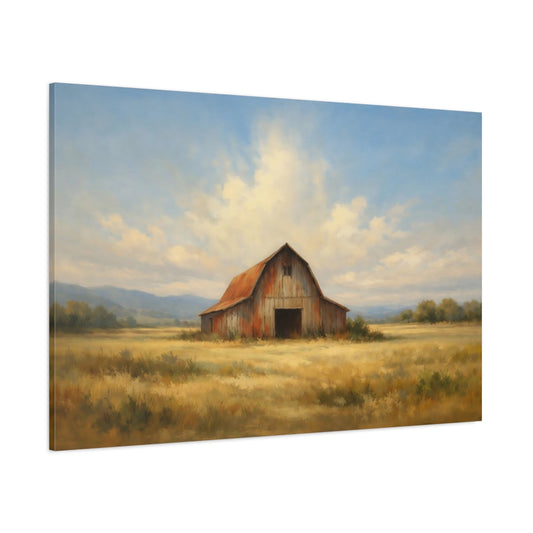 Main Mockup. Nature Rustic Barn Barn Landscape shown as stretched canvas wall art