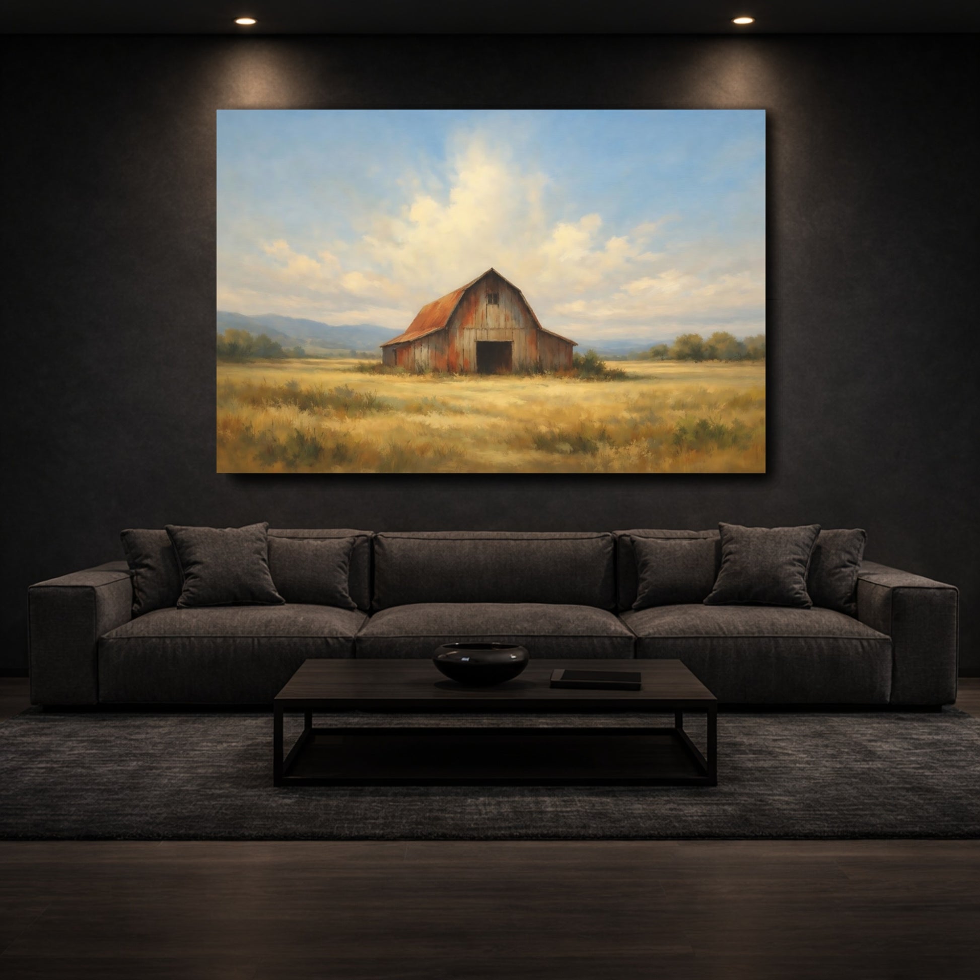 Mockup 2. Nature Rustic Barn Barn Landscape shown as stretched canvas wall art