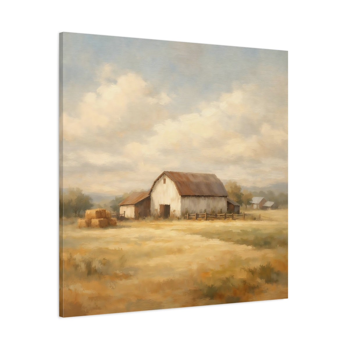 Main Mockup. Nature Rustic Barn Brown And Yellow shown as stretched canvas wall art