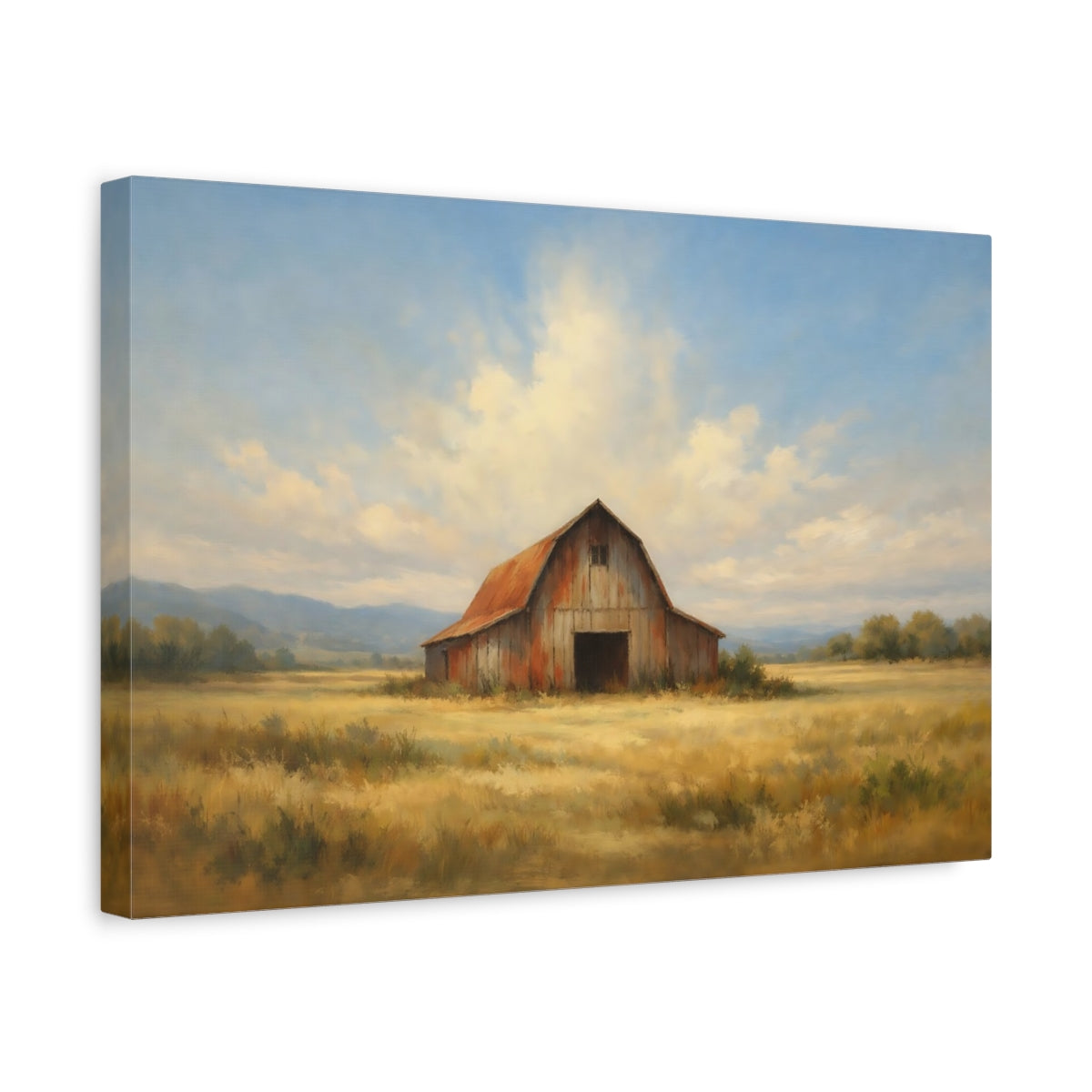 Side Mockup 4. Nature Rustic Barn Barn Landscape shown as stretched canvas wall art