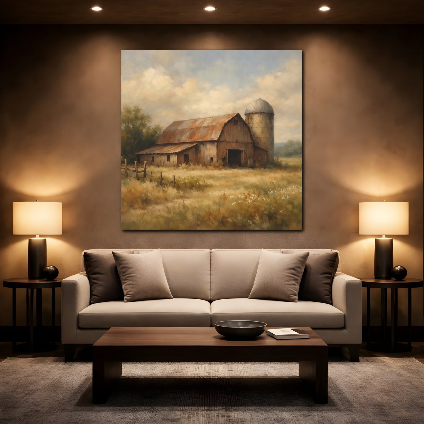 Mockup 2. Nature Rustic Barn Rustic Farmhouse shown as stretched canvas wall art