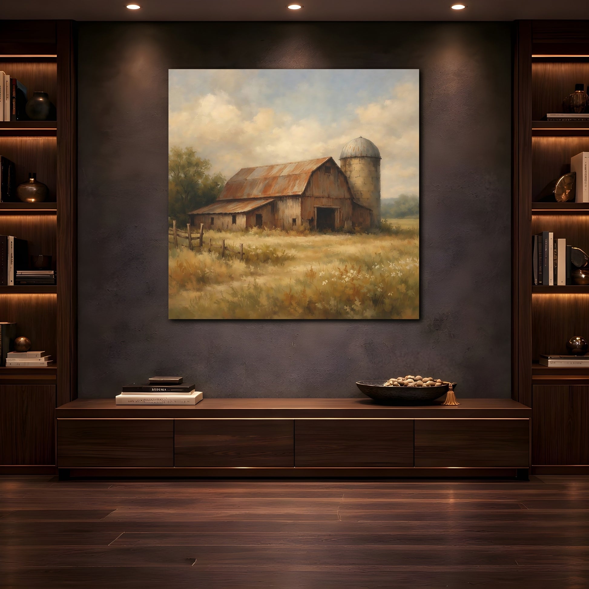 Mockup 4. Nature Rustic Barn Rustic Farmhouse shown as stretched canvas wall art