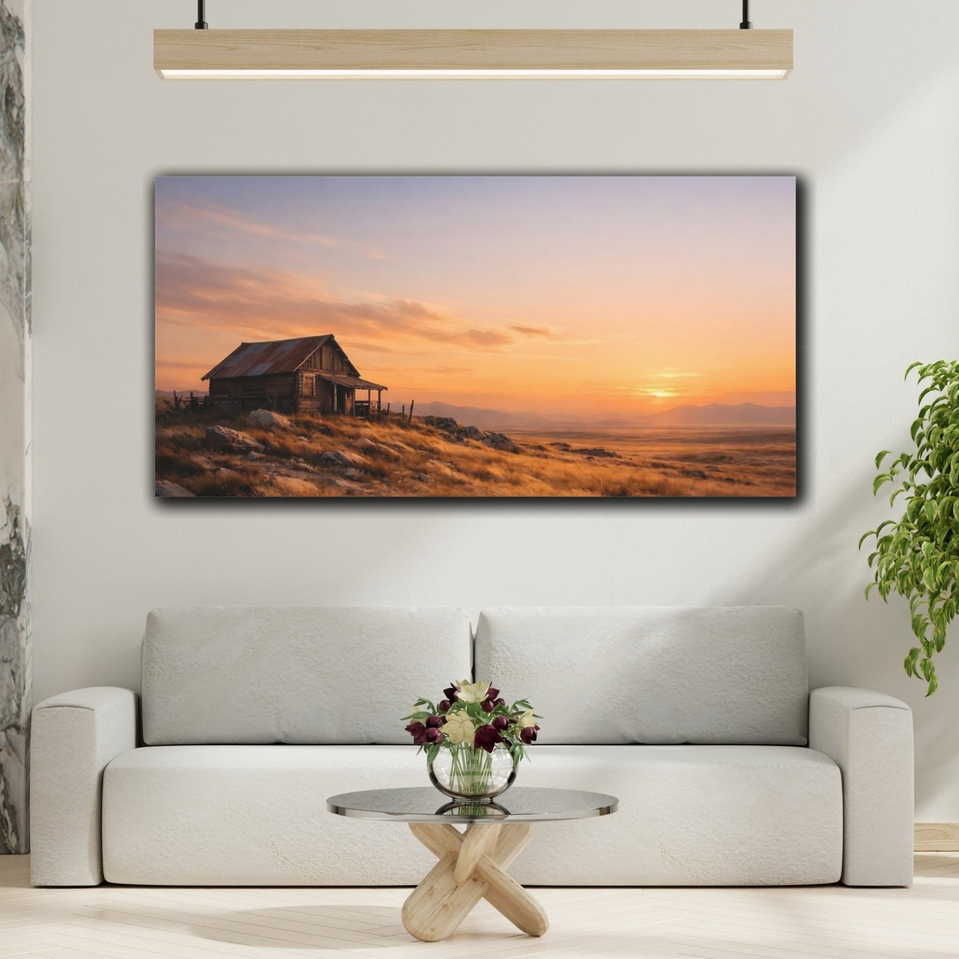 Nature Rustic Cabin Orange And Brown - Canvas Wall Art Print - YesArtYes