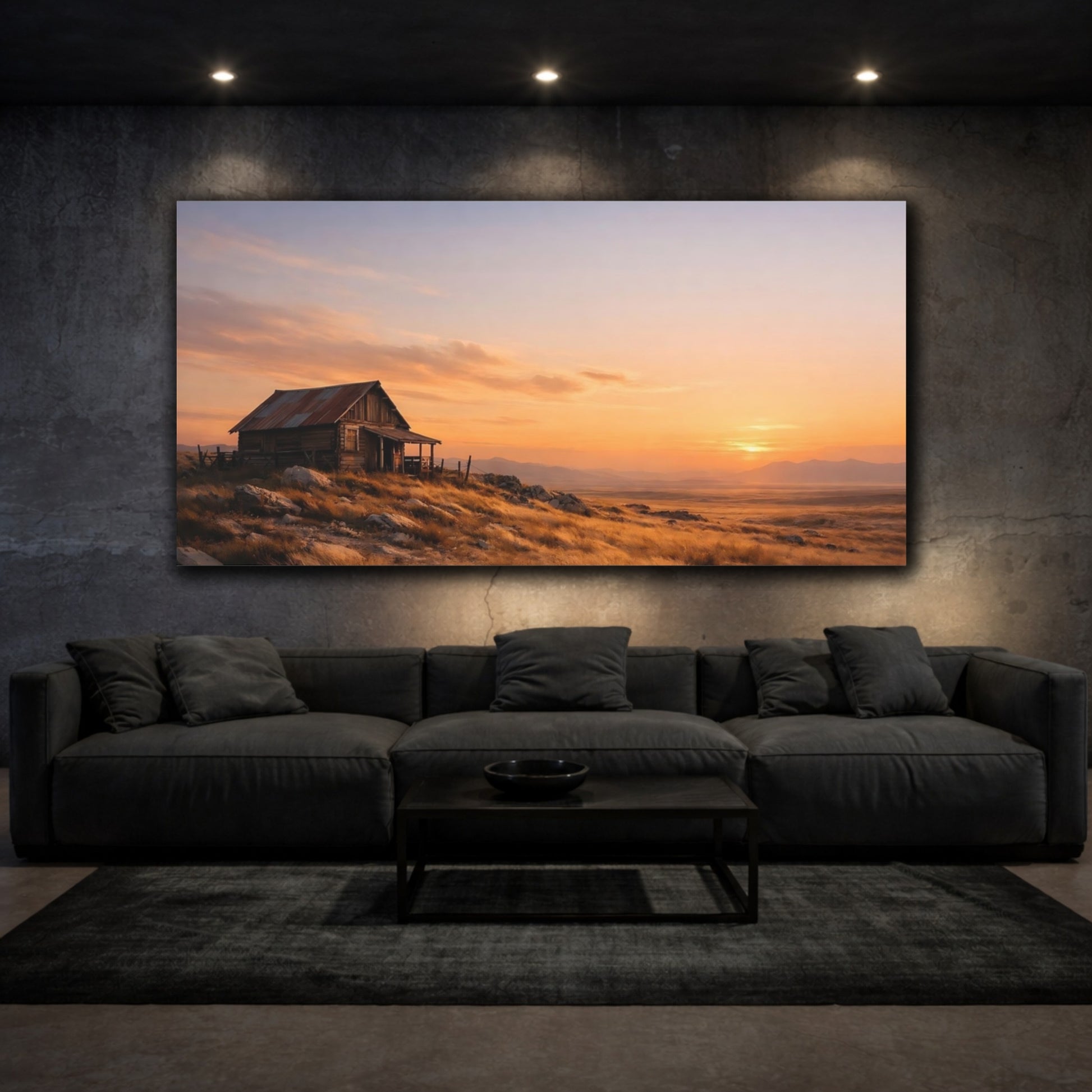 Mockup 2. Nature Rustic Cabin Orange And Brown shown as stretched canvas wall art