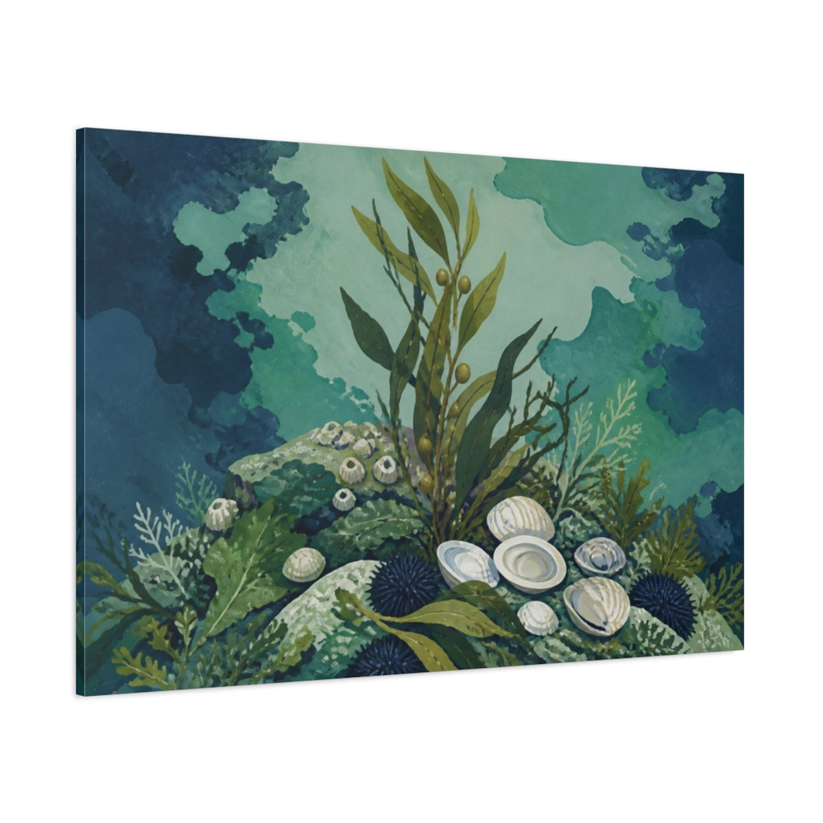 Side Mockup 1. Nature's Kelp And Shells shown as canvas print