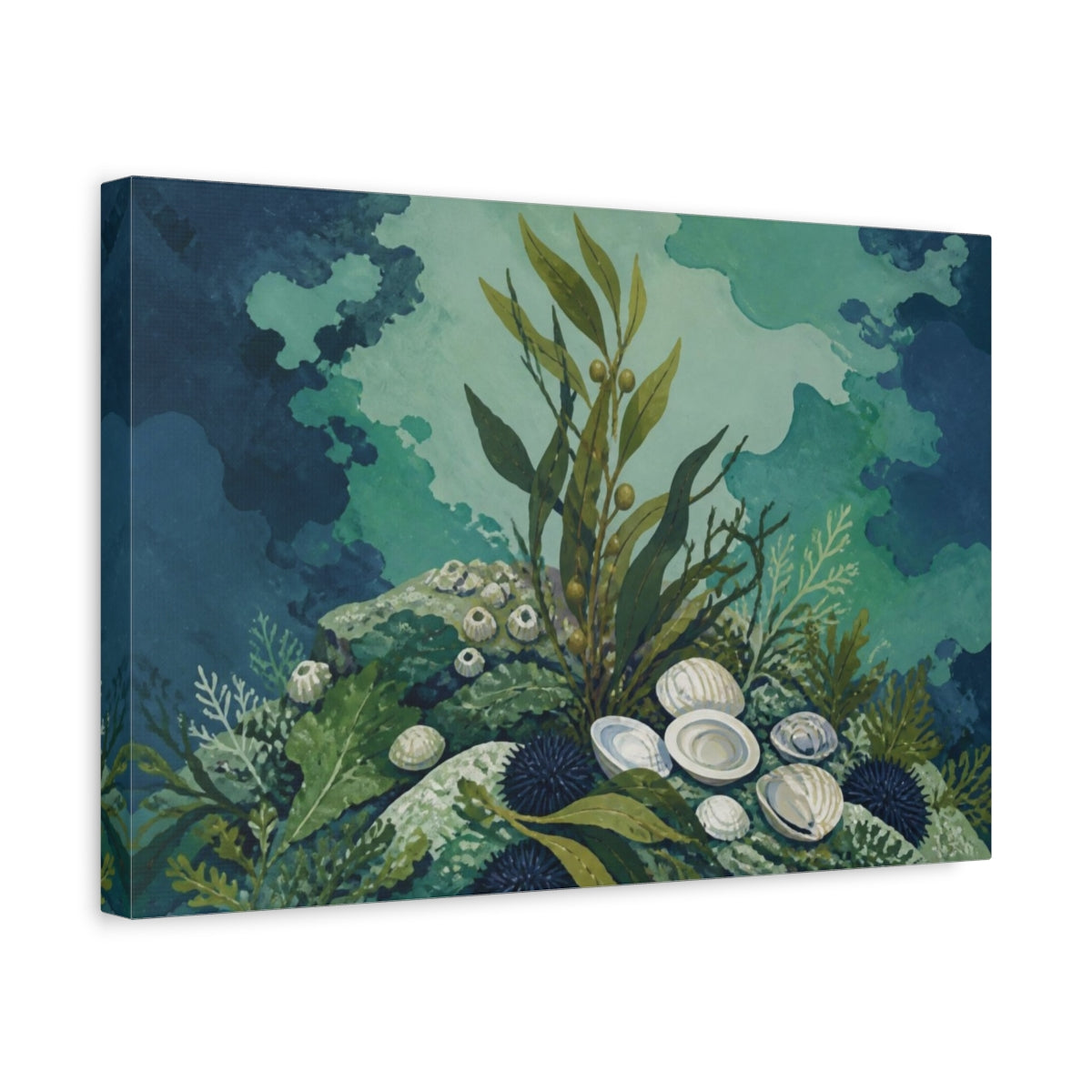 Side Mockup 4. Nature's Kelp And Shells shown as canvas print