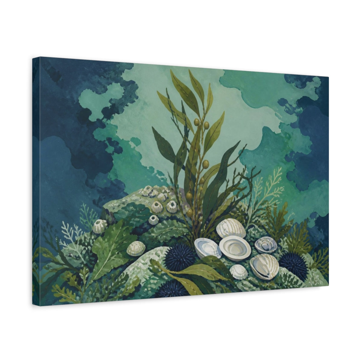 Side Mockup 3. Nature's Kelp And Shells shown as canvas print