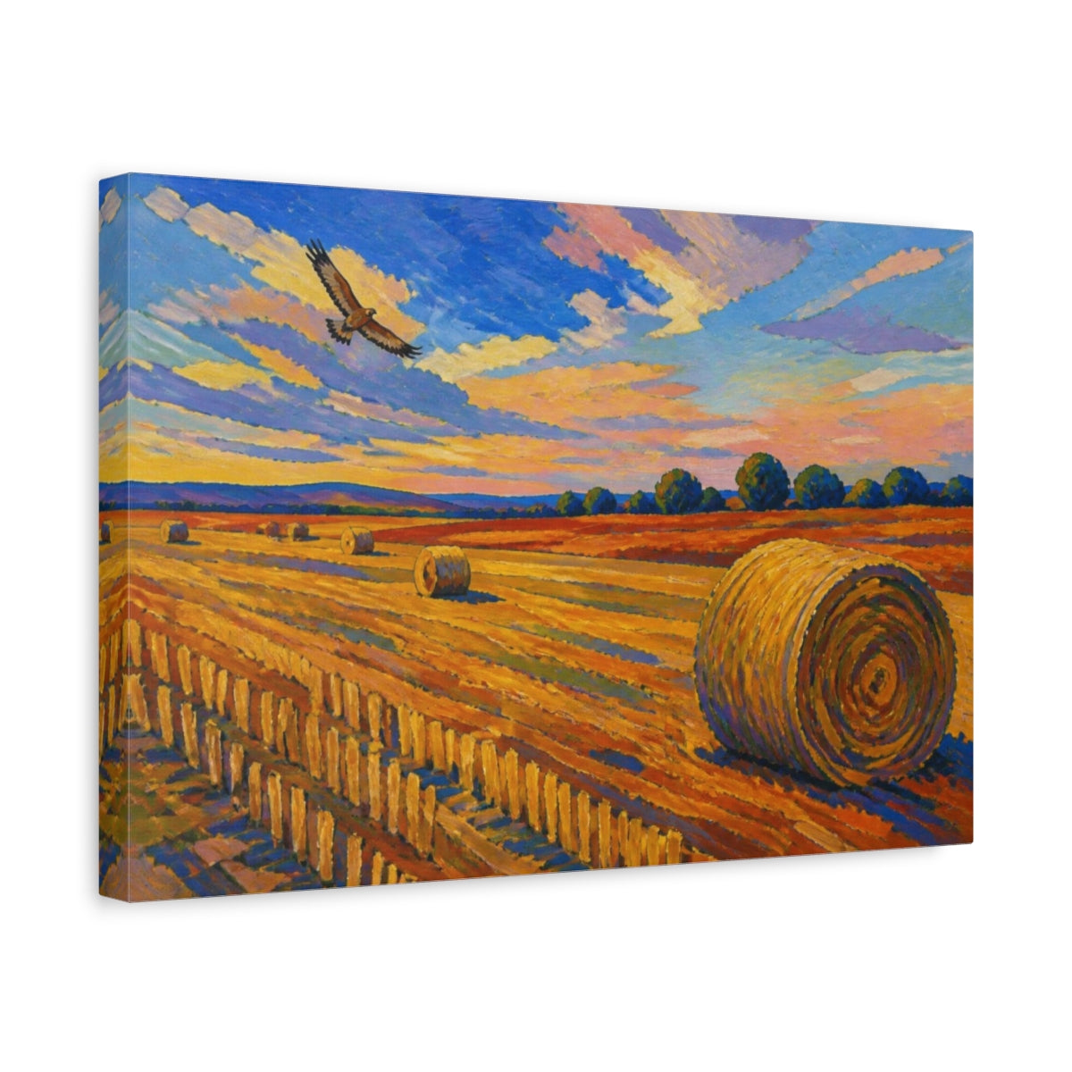 Side Mockup 4. Nature's Lone Hawk Over Harvest shown as canvas print