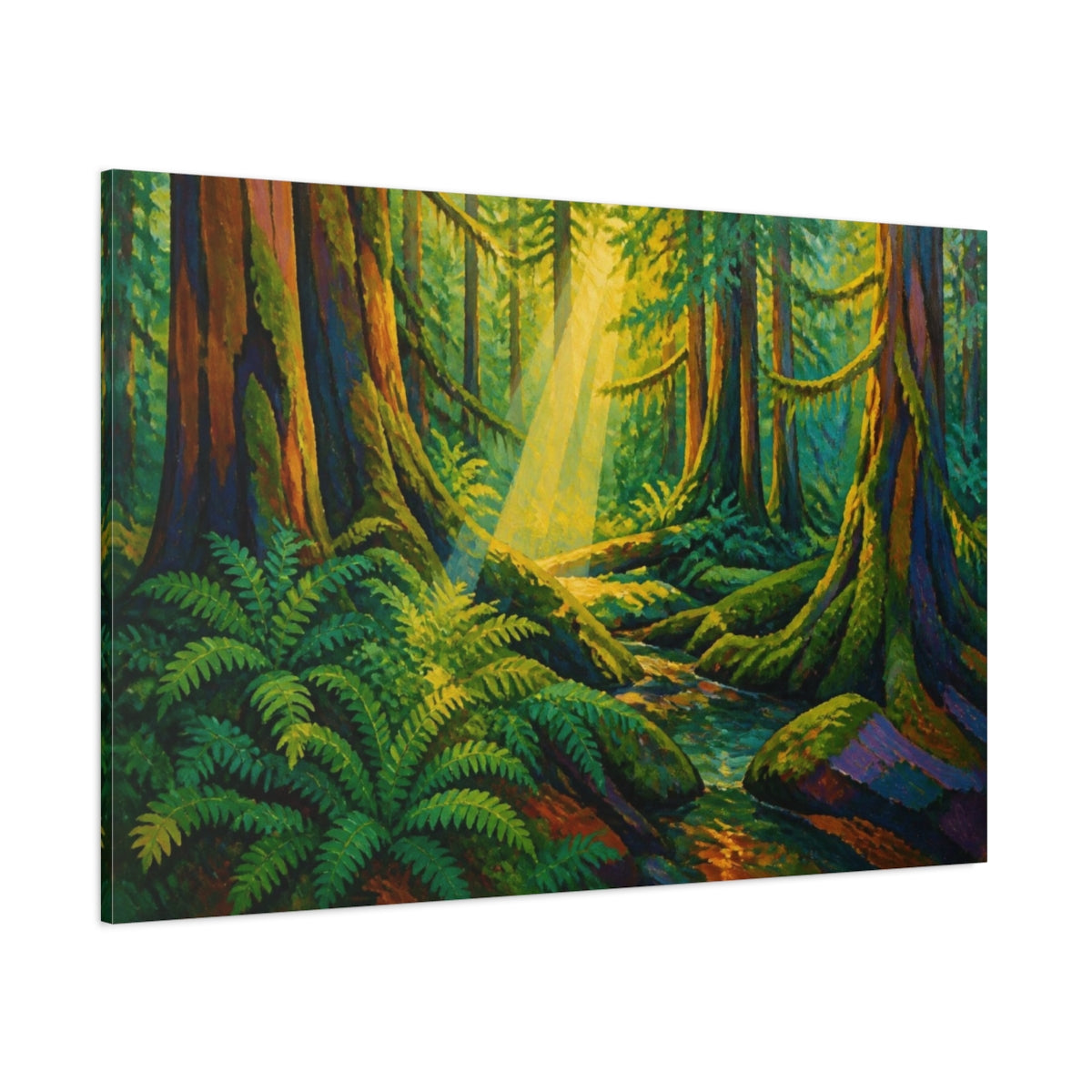 Side Mockup 1. Nature's Mossy Forest shown as canvas print