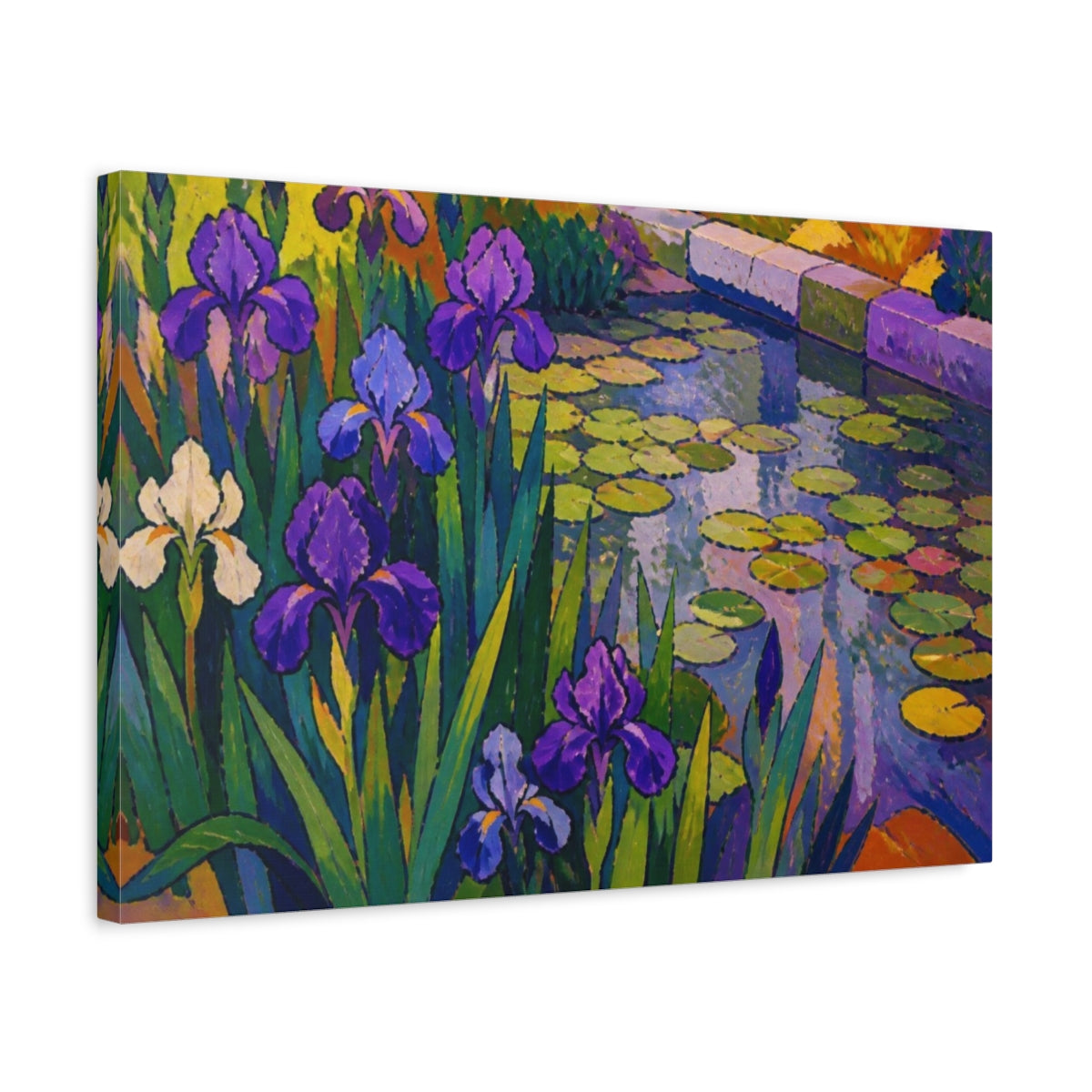 Side Mockup 3. Nature's Purple Irises shown as canvas print
