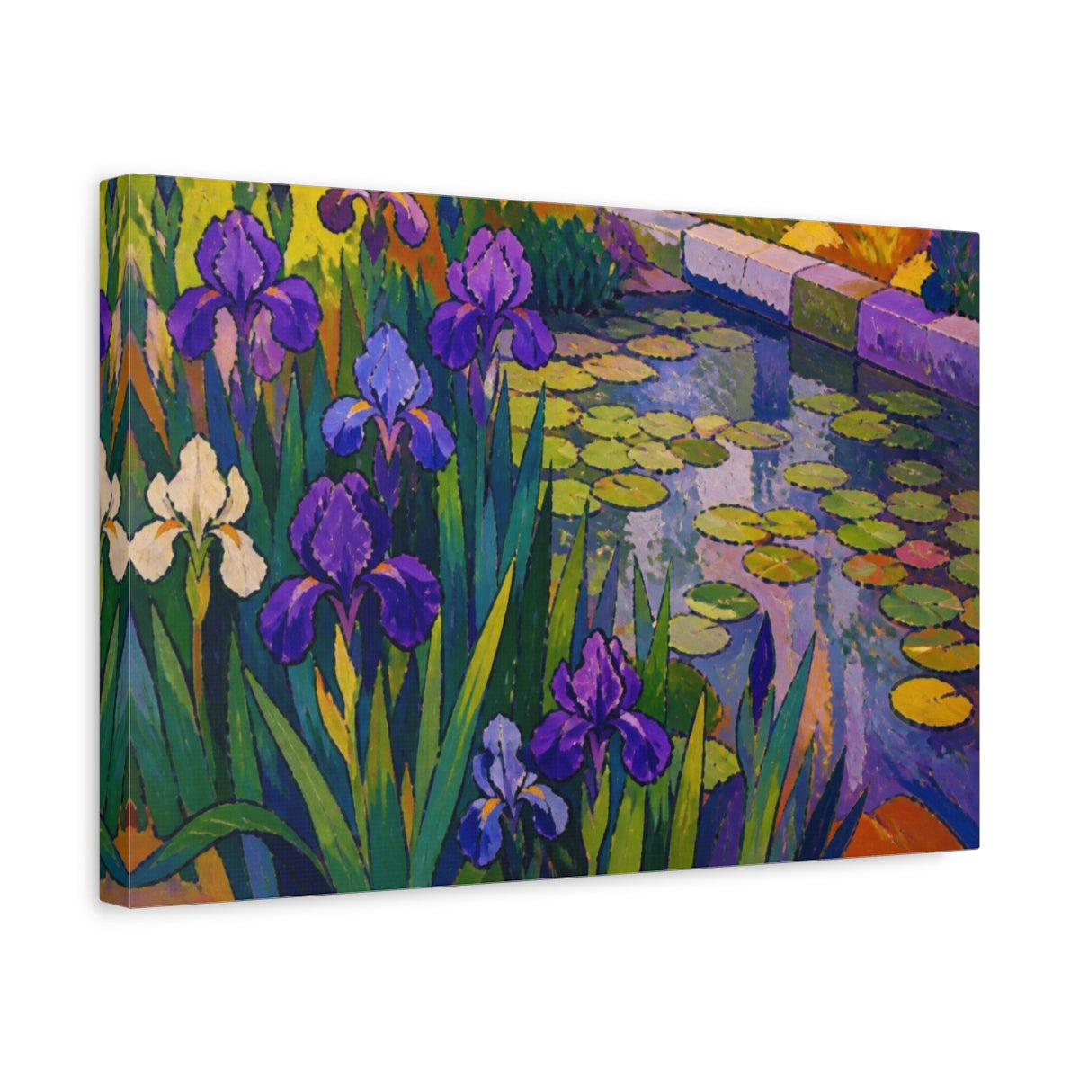 Side Mockup 4. Nature's Purple Irises shown as canvas print