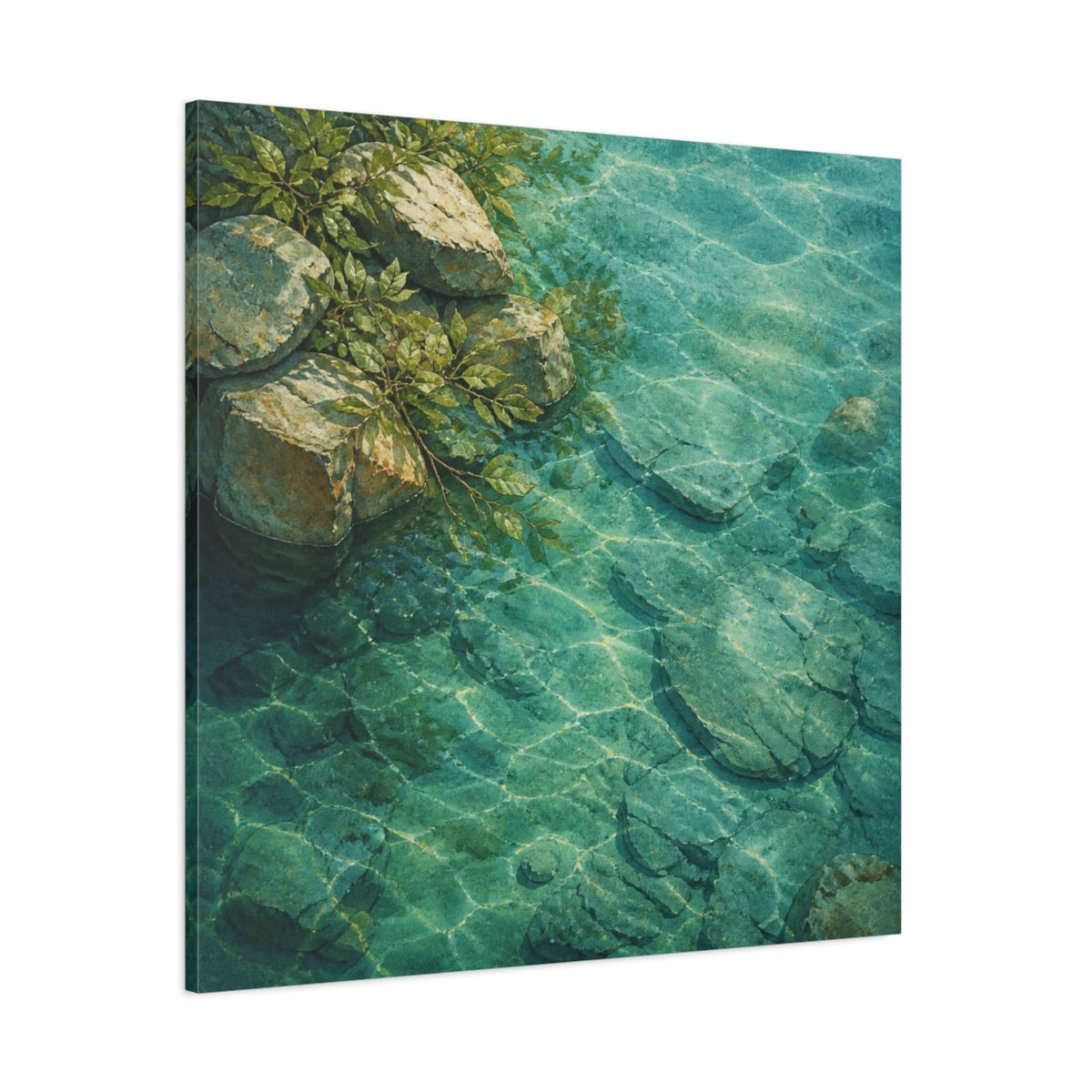 Side Mockup 1. Nature's River Rocks shown as canvas print