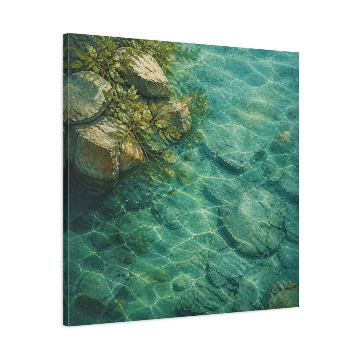 Side Mockup 3. Nature's River Rocks shown as canvas print
