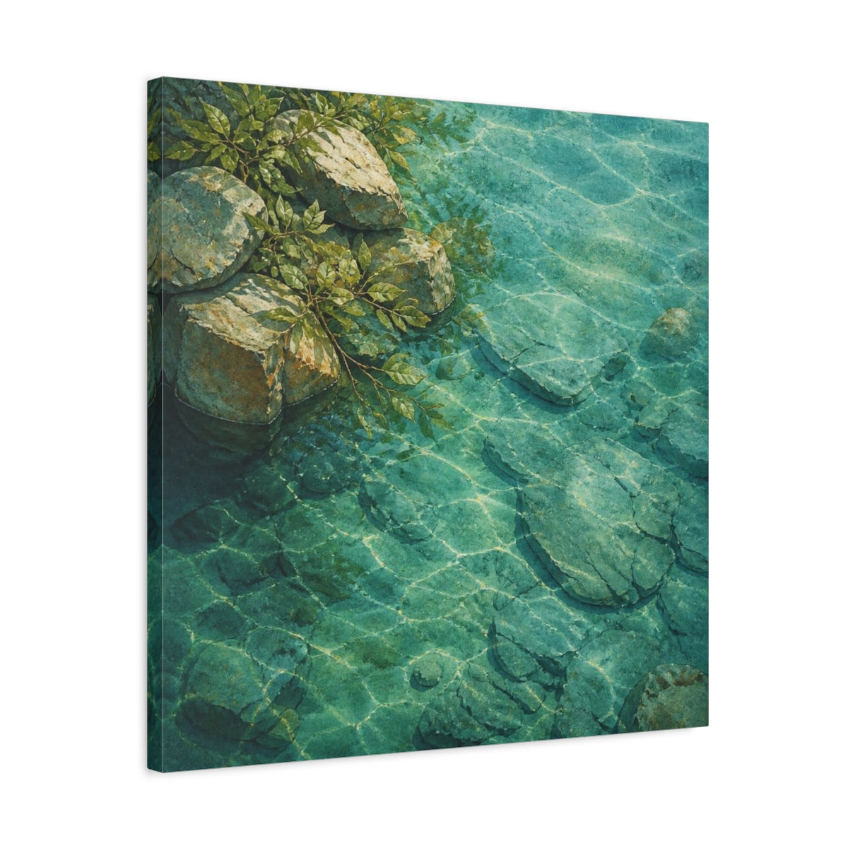 Side Mockup 4. Nature's River Rocks shown as canvas print